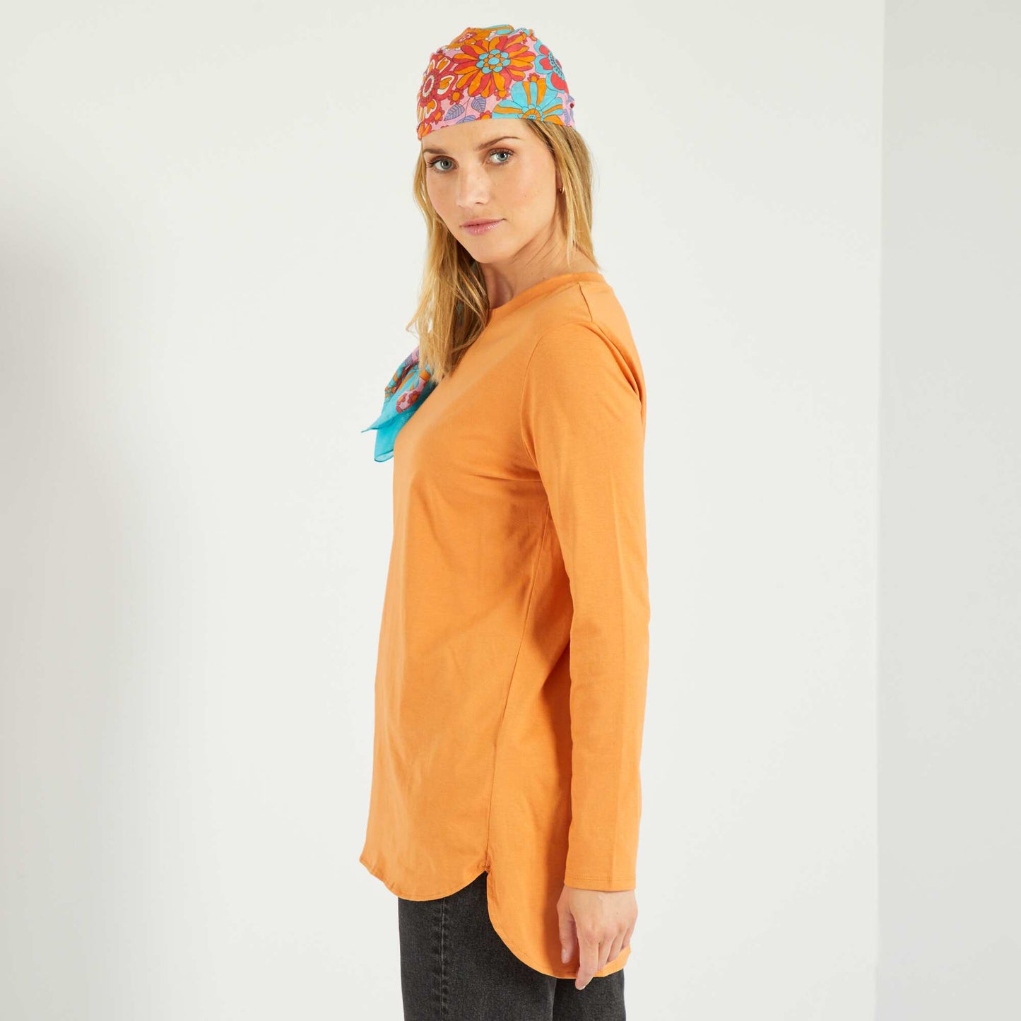 T-shirt long en jersey uni Orange