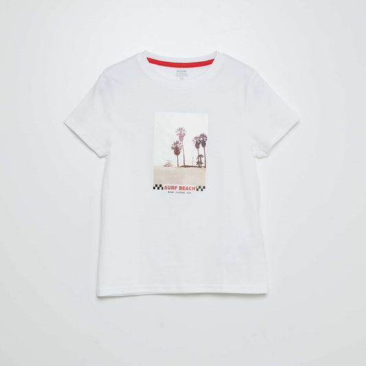 T-shirt à col rond avec imprimé Blanc 'Surf Beach'