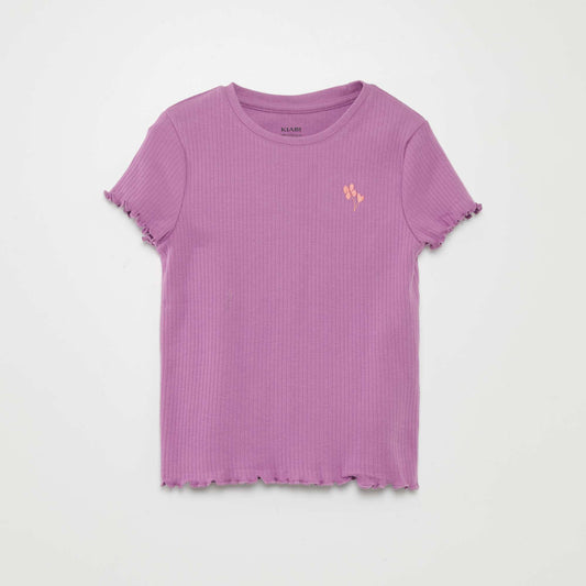 T-shirt côtelé avec manches volantées Violet