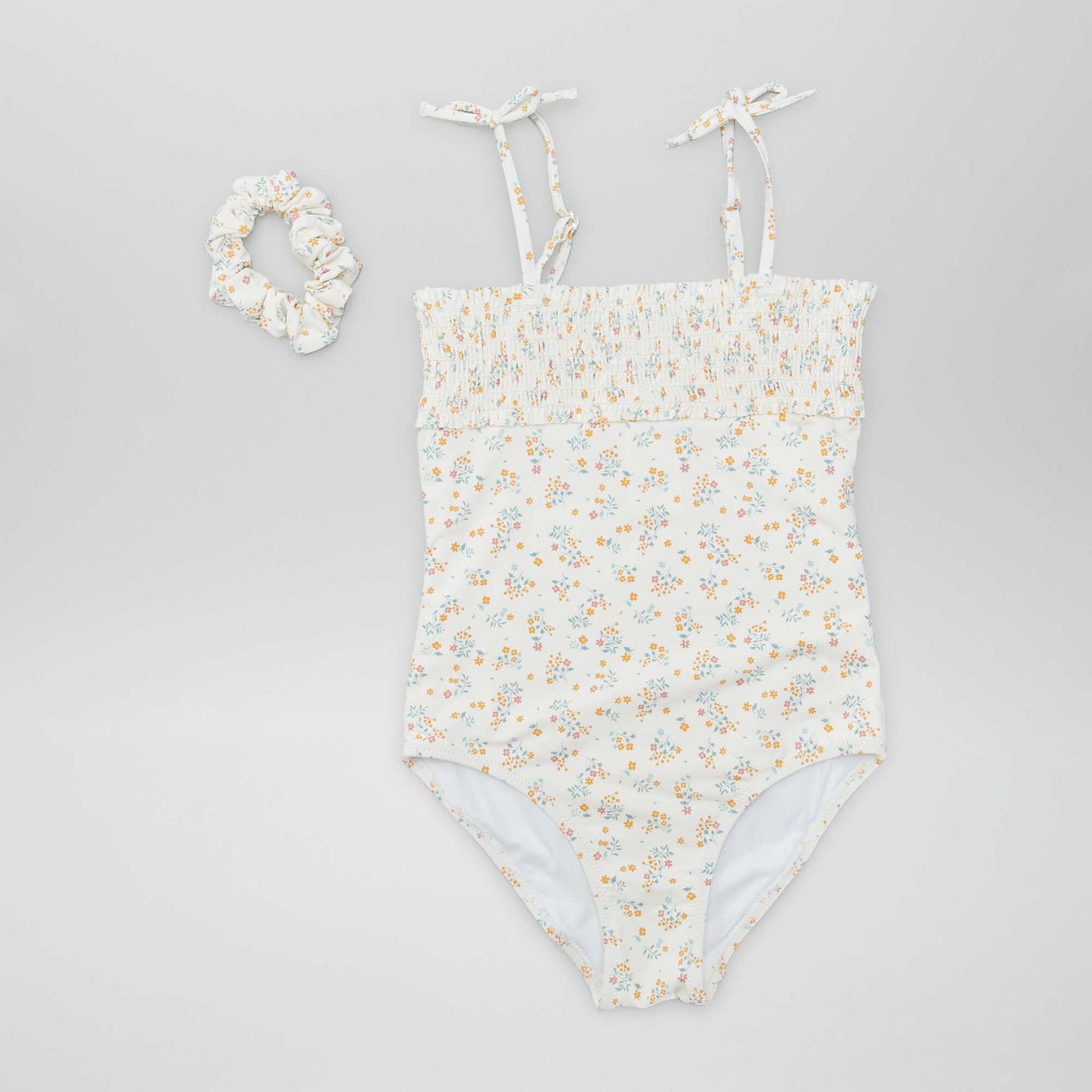 Maillot de bain smocké + Chouchou - 2 pièces Blanc