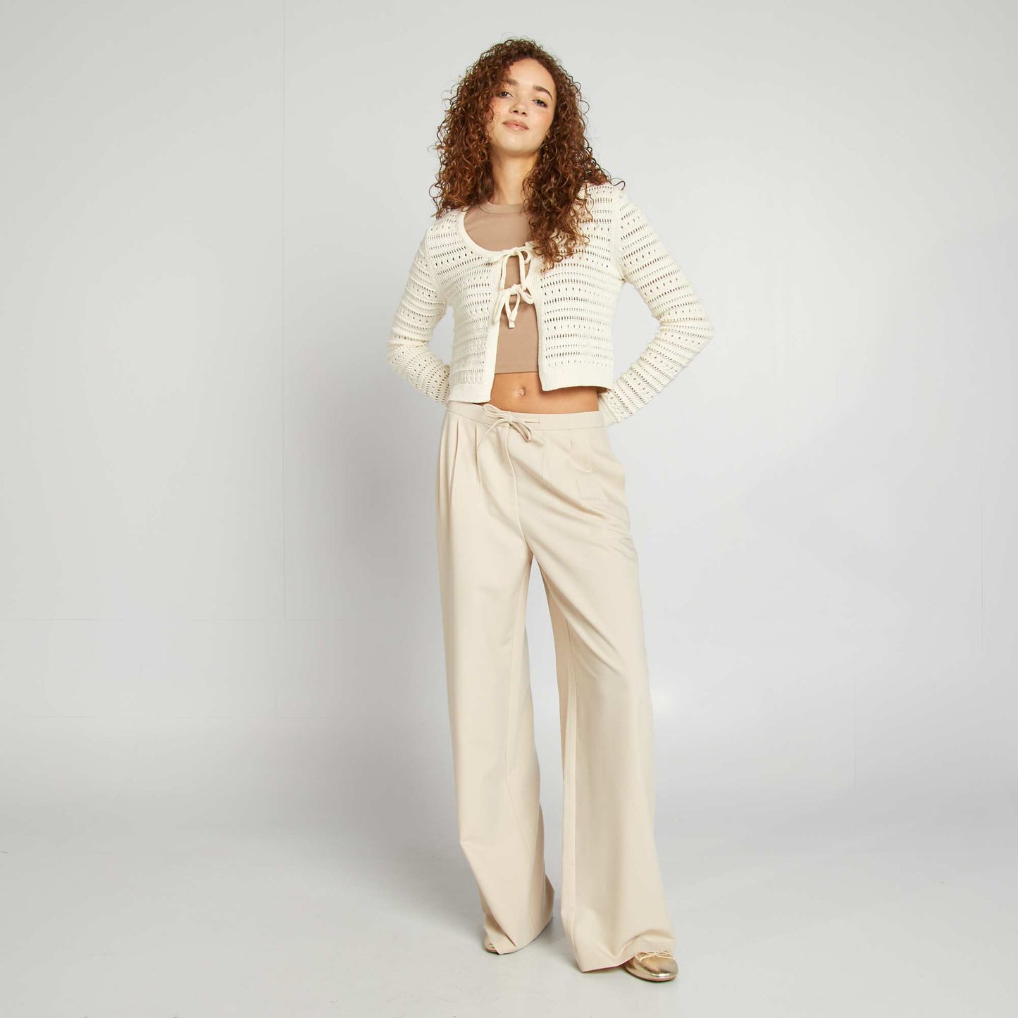 T-shirt cropped manches courtes BEIGE