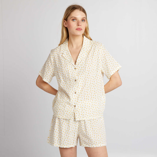 Pyjama court - chemise short - 2 pièces Blanc/jaune