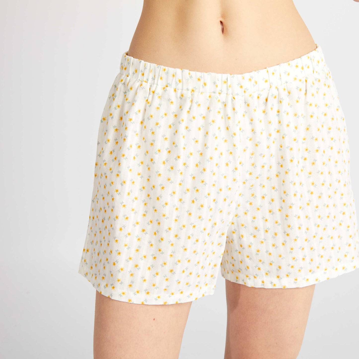 Pyjama court - chemise short - 2 pièces Blanc/jaune