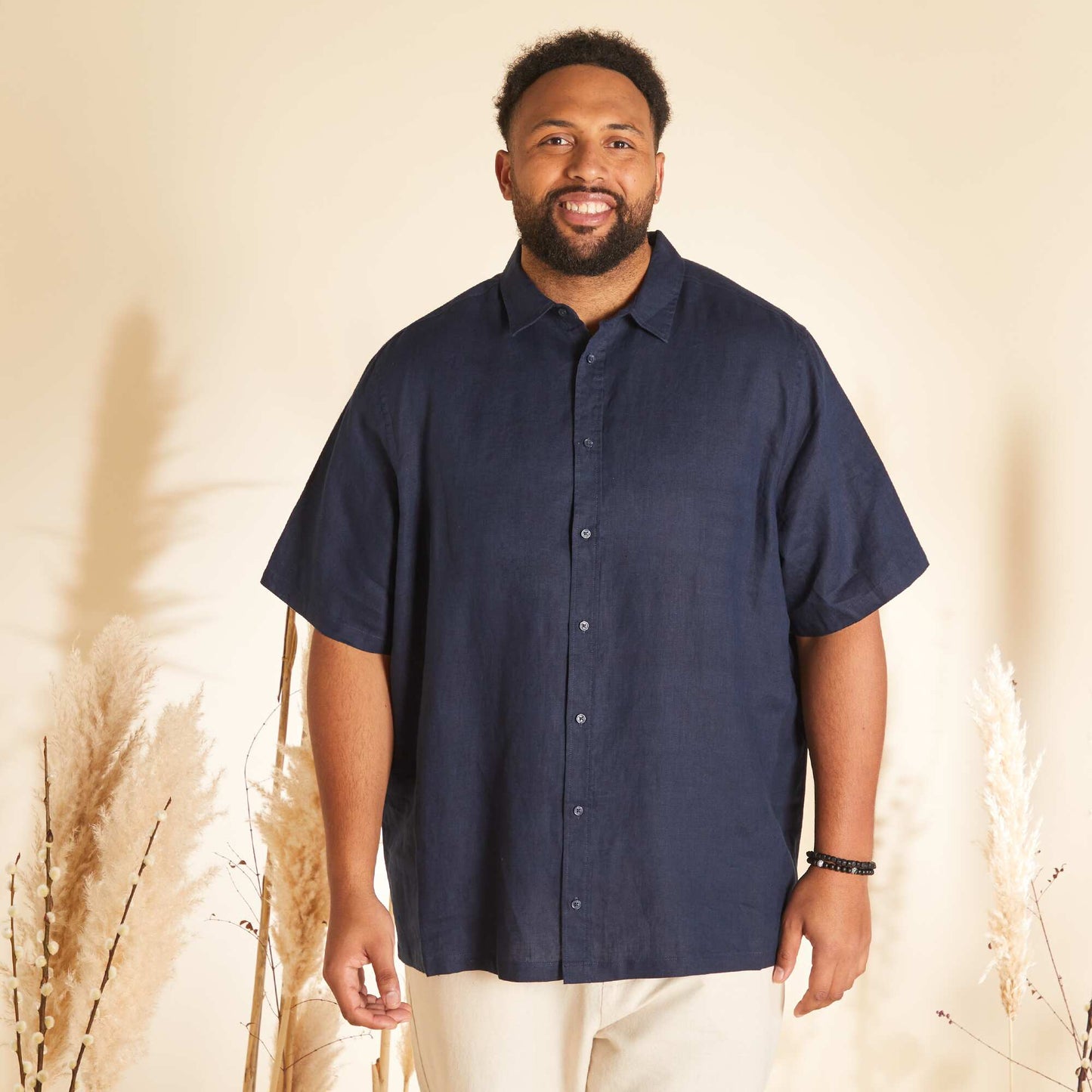 Chemise en lin à manches courtes Bleu marine