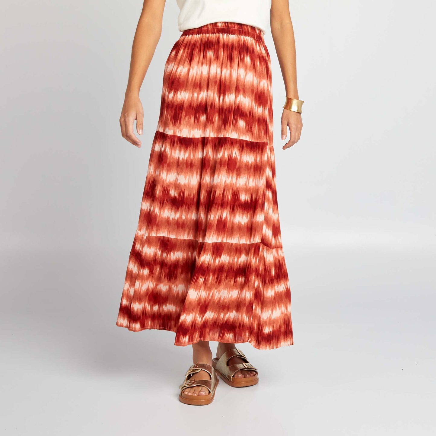 Jupe longue en maille crêpe Orange