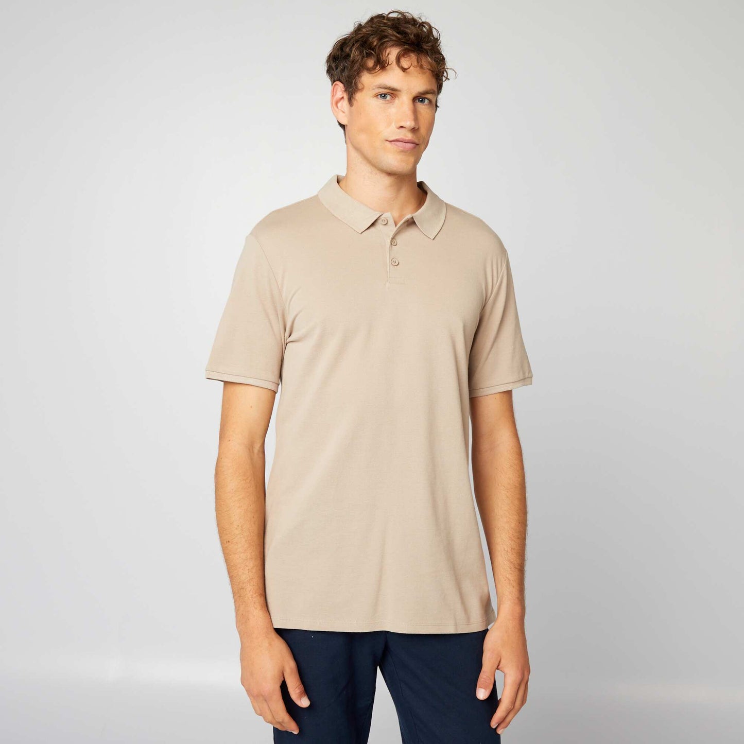 Polo en piqué de coton beige
