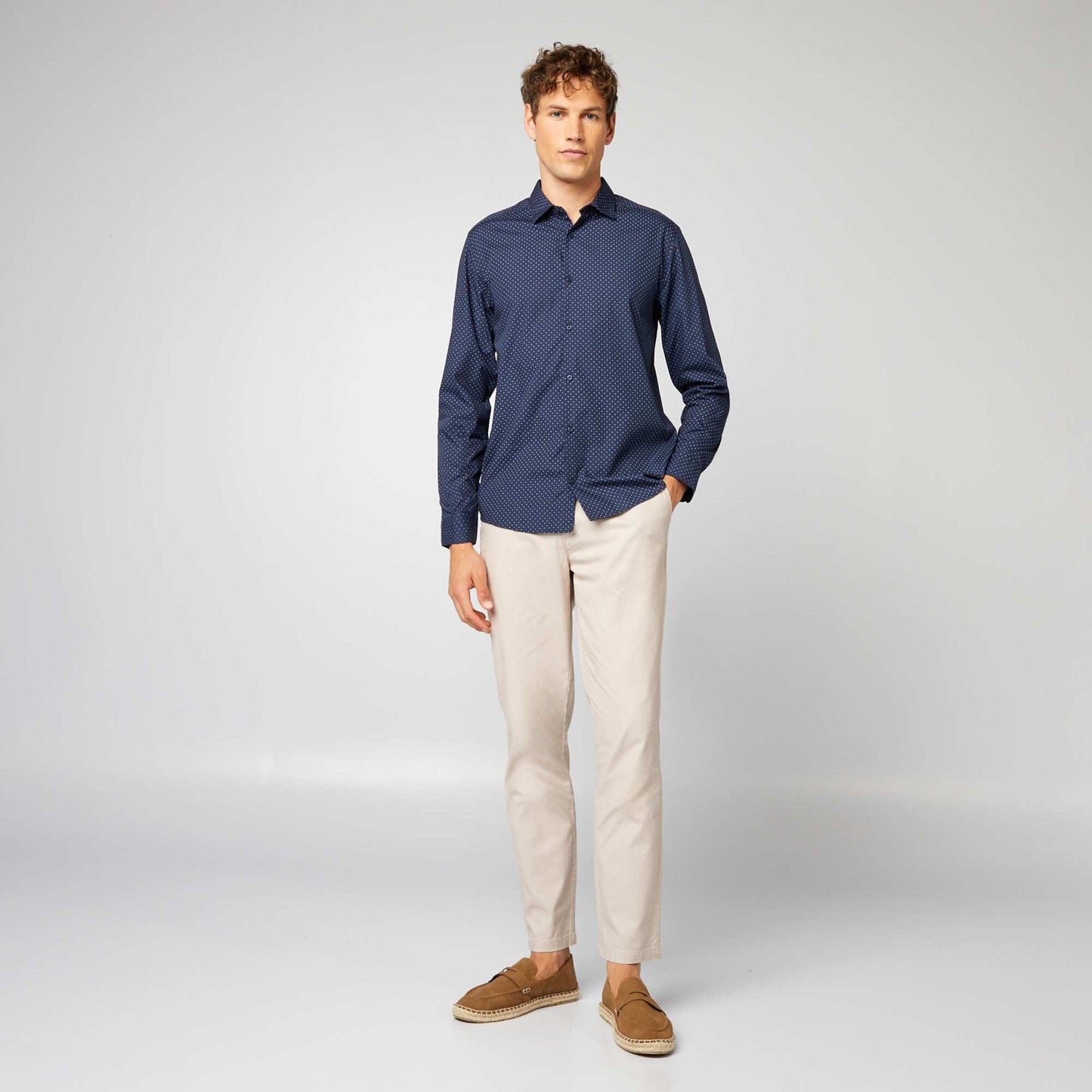Chemise régular à pois Bleu