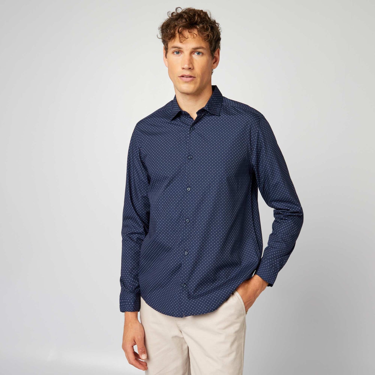 Chemise régular à pois Bleu