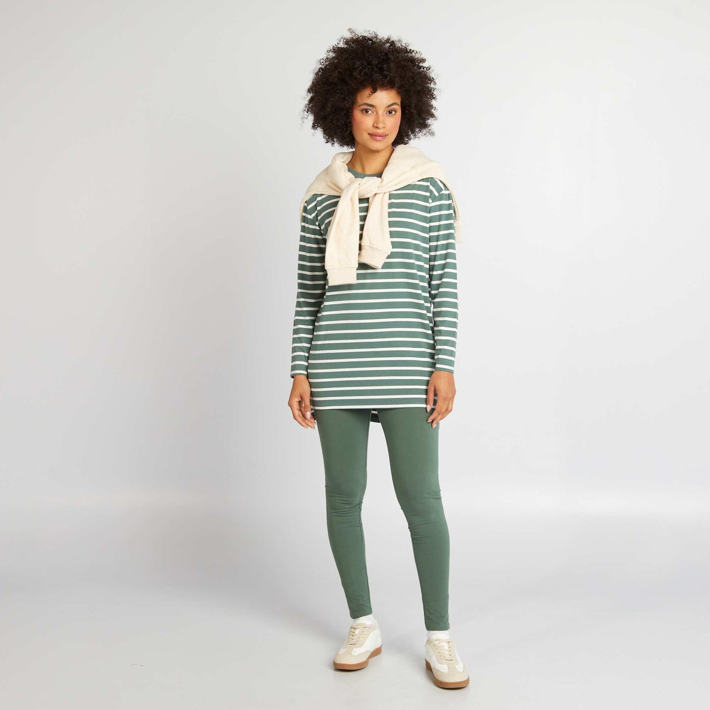 Tee-shirt long fluide Vert rayé
