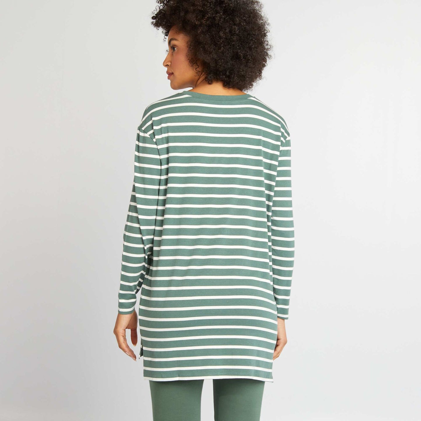 Tee-shirt long fluide Vert rayé