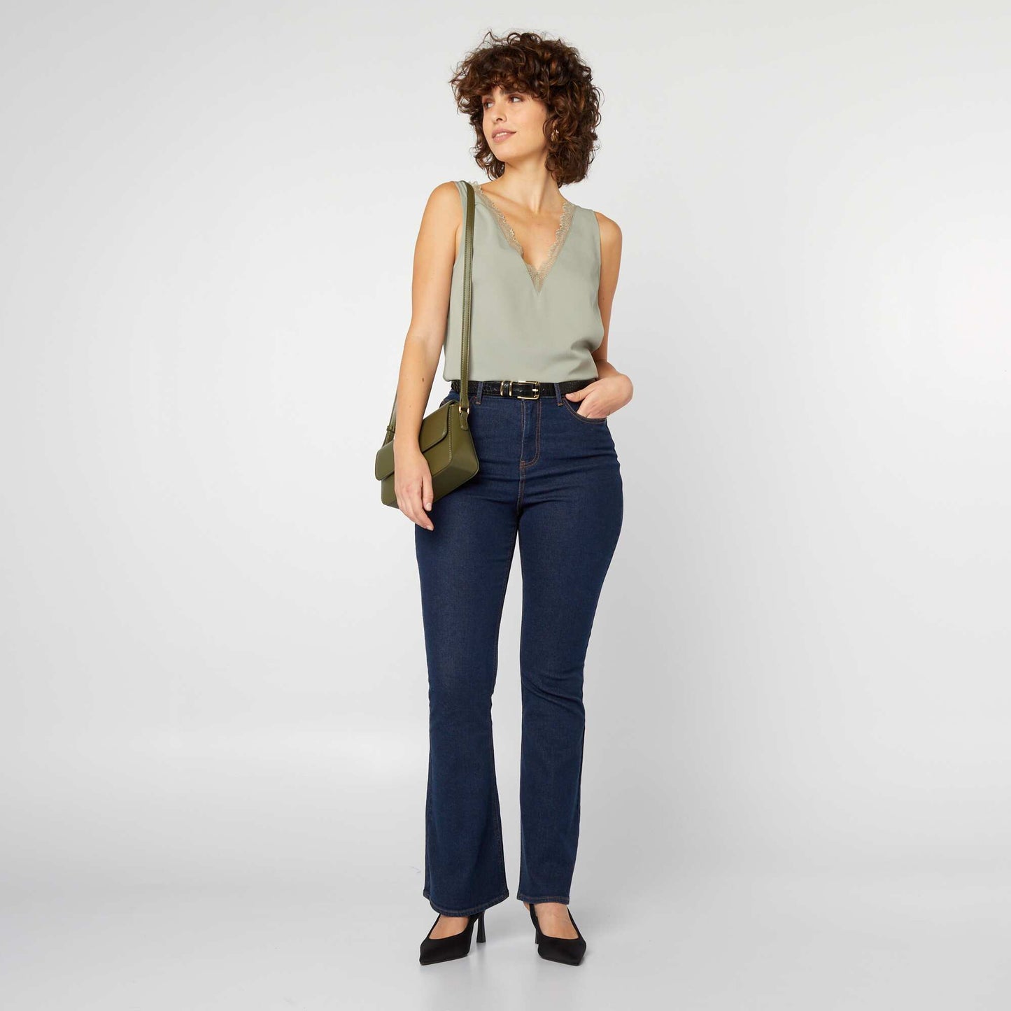 Blouse sans manches avec col en dentelle Vert