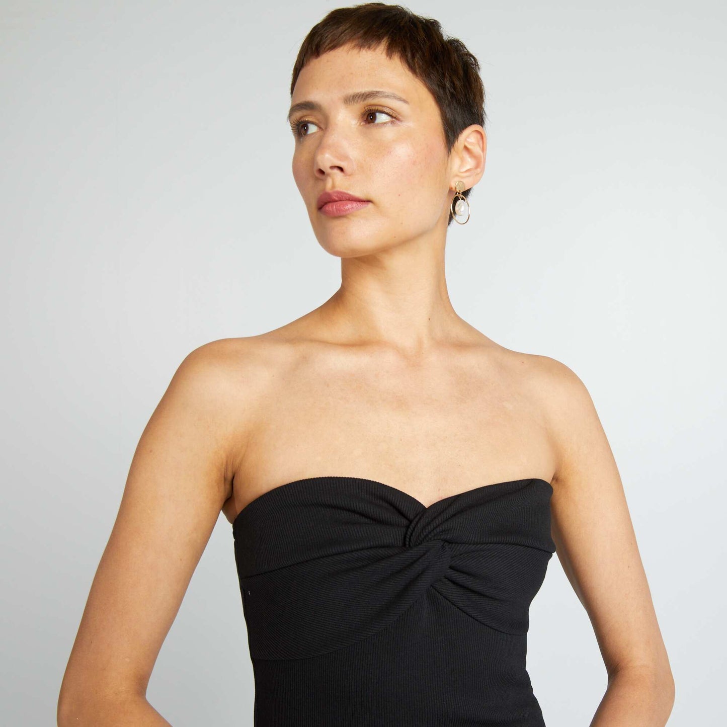 Robe bustier en maille côtelée noir