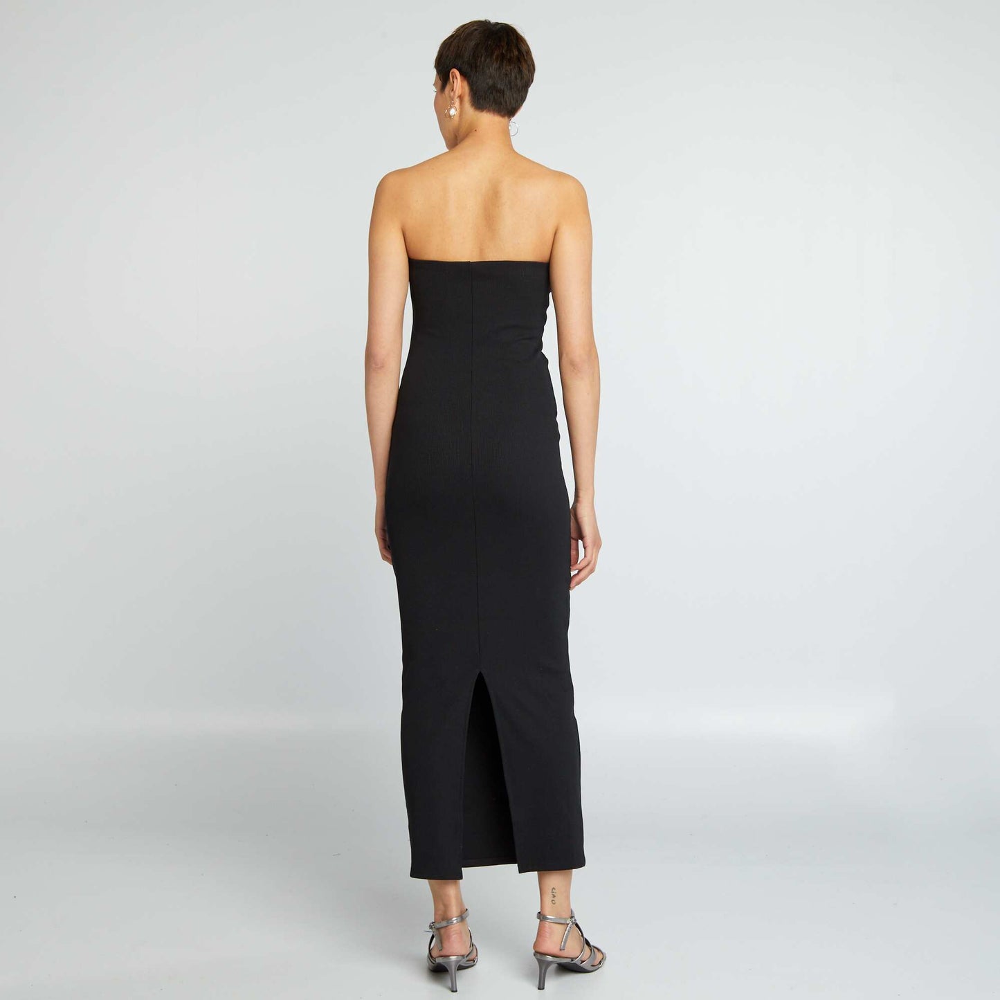 Robe bustier en maille côtelée noir