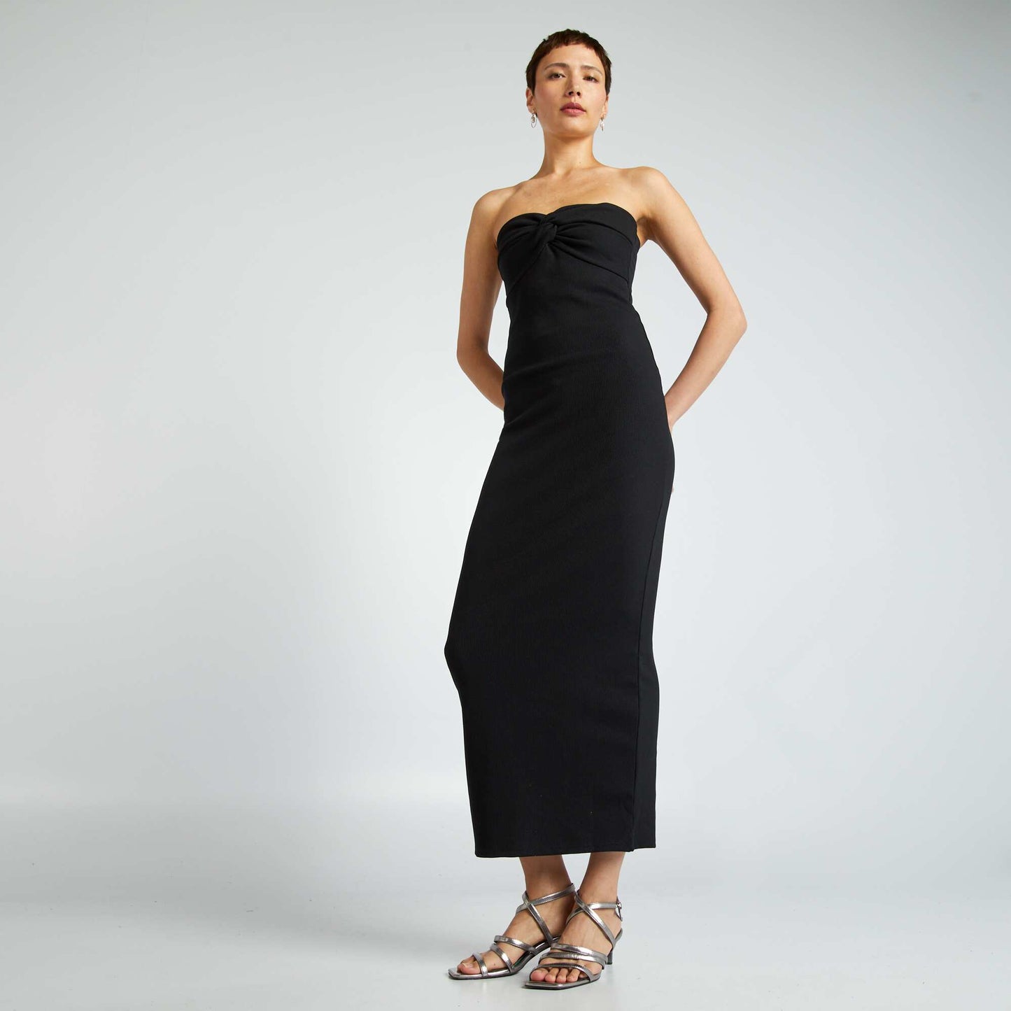 Robe bustier en maille côtelée noir