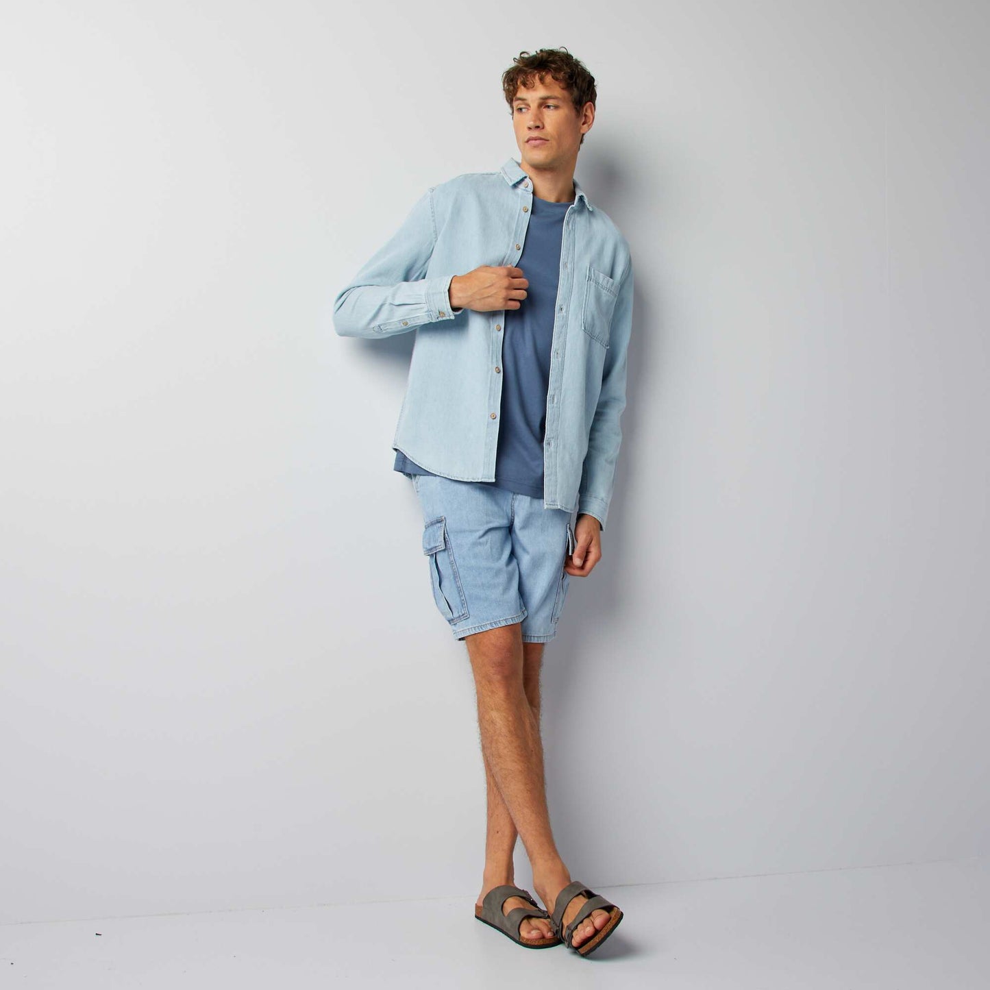 Short multipoche en coton et chanvre Bleu