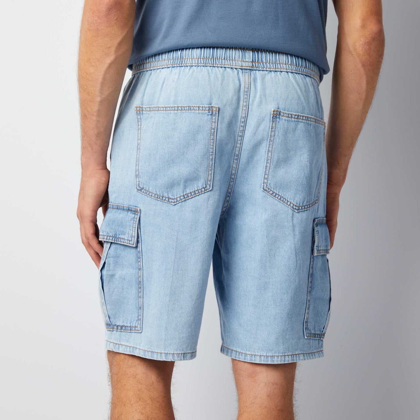 Short multipoche en coton et chanvre Bleu