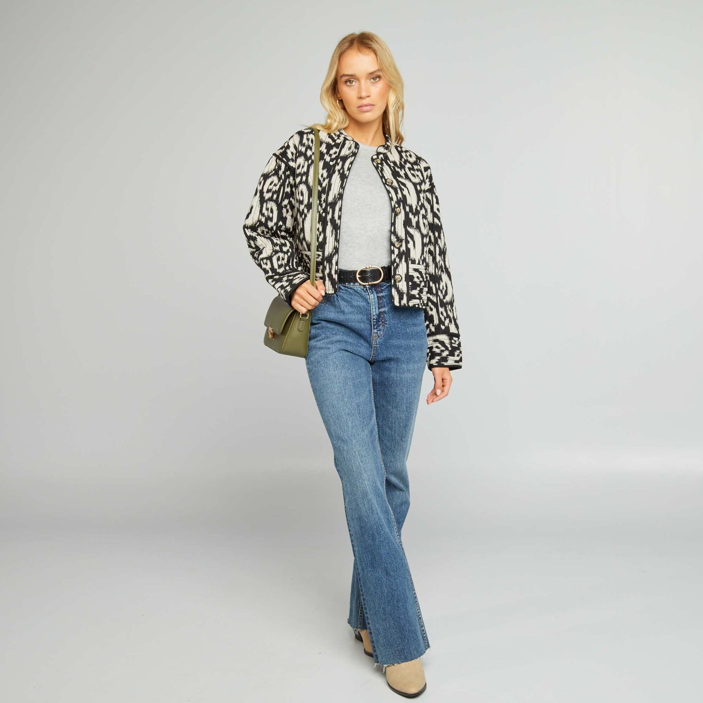 Veste matelassée courte imprimé ikat Noir ikat