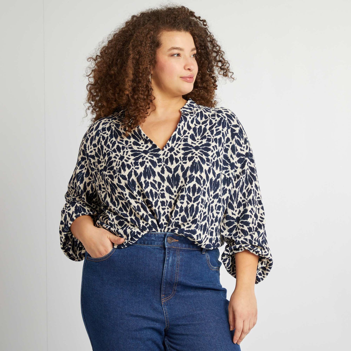 Blouse en matière crêpée BLEU