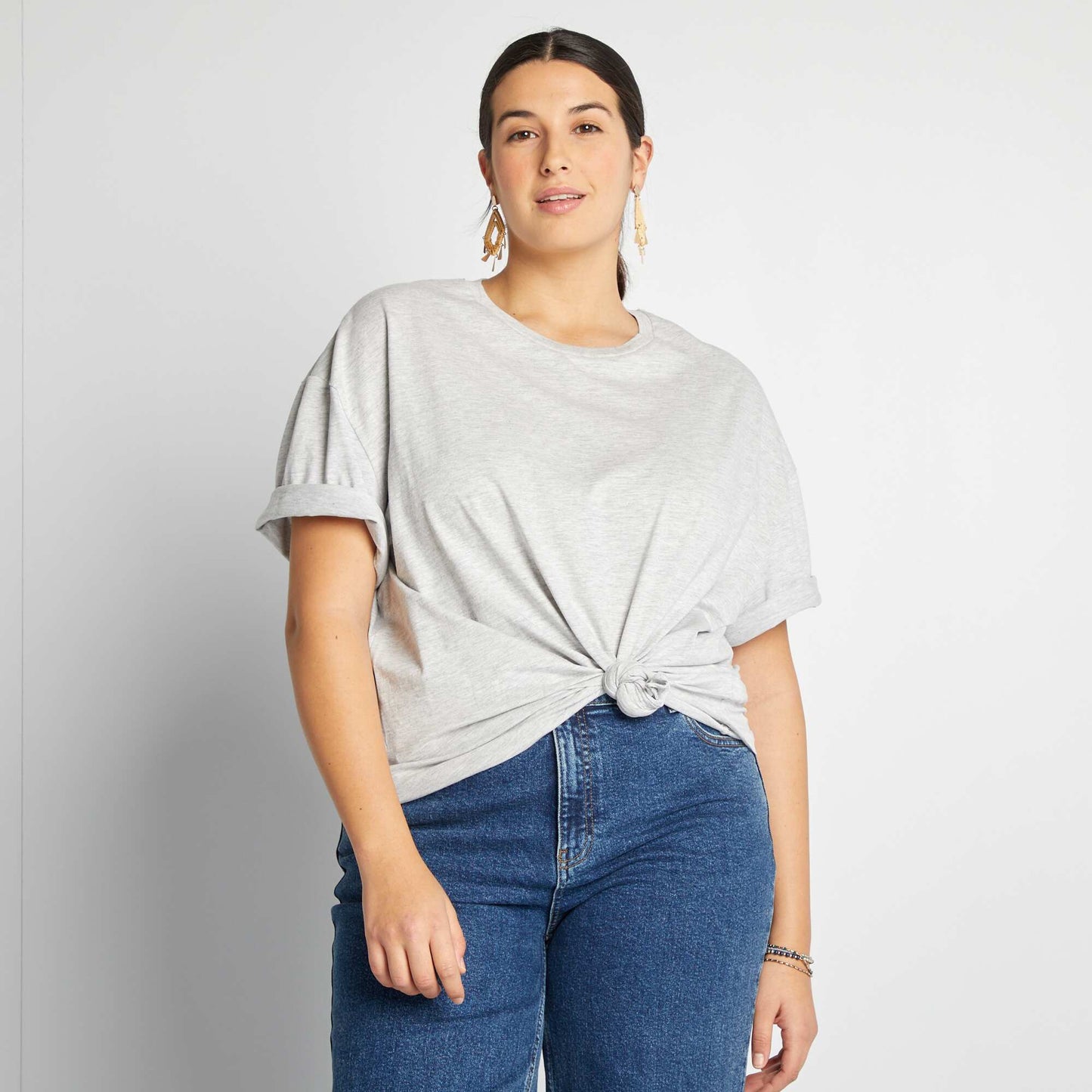Tee-shirt en jersey uni manches courtes Gris