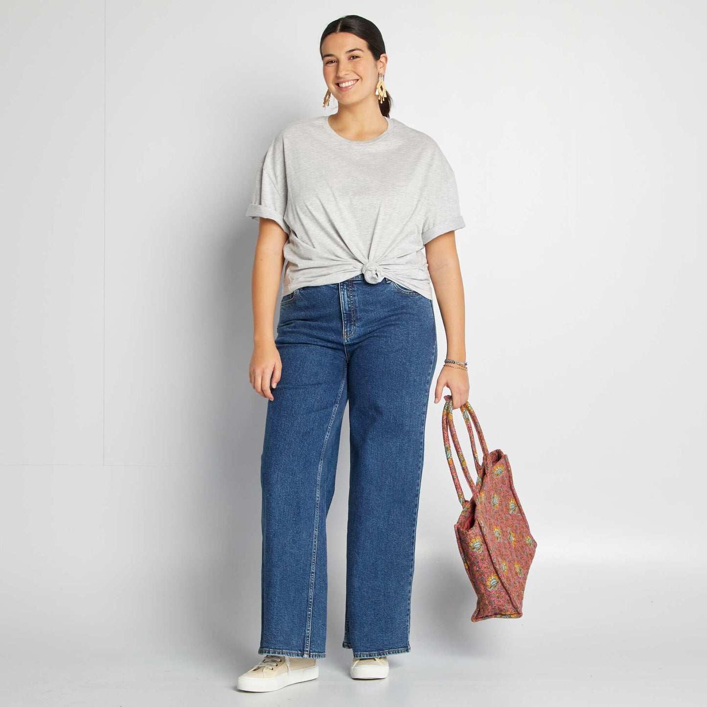 Tee-shirt en jersey uni manches courtes Gris