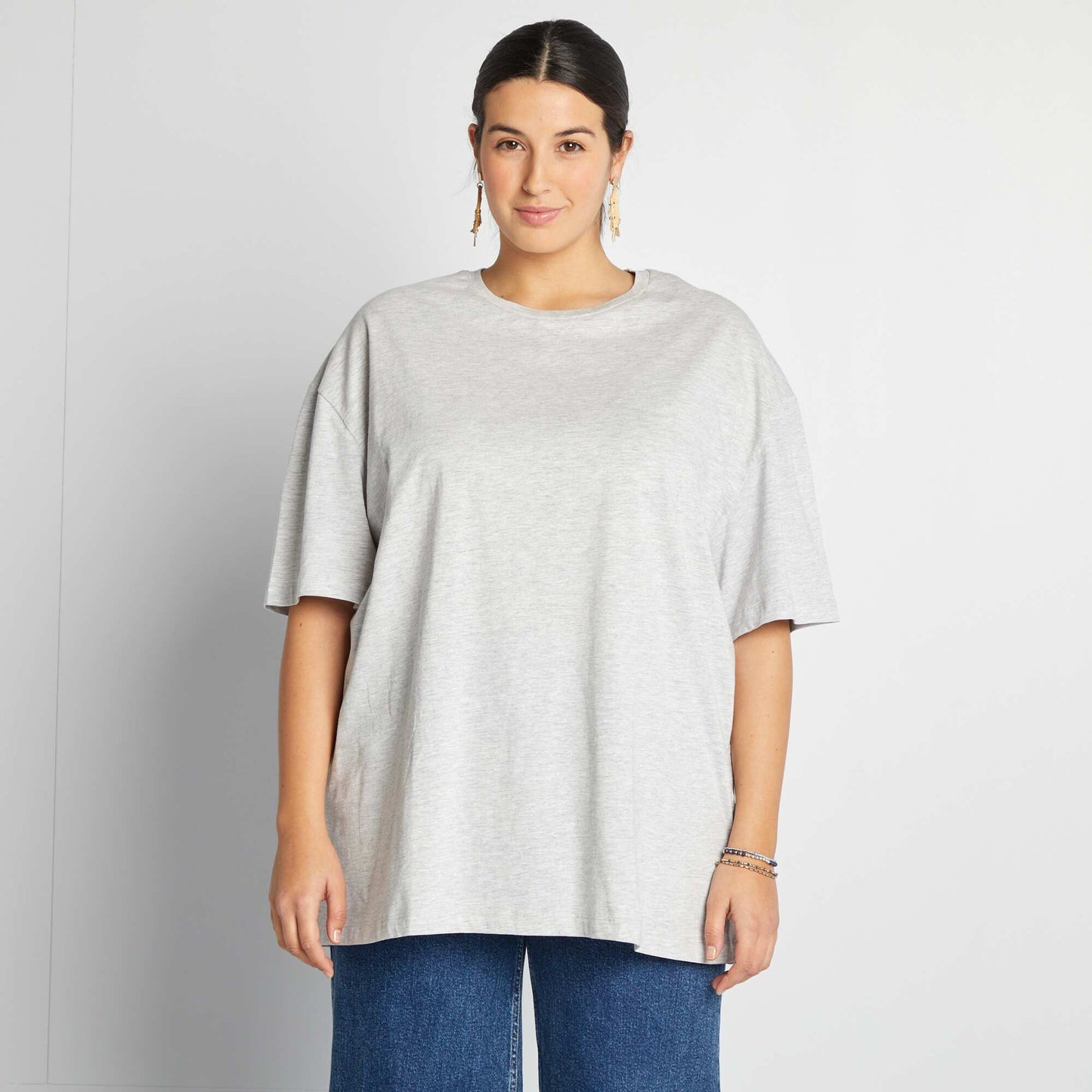 Tee-shirt en jersey uni manches courtes Gris