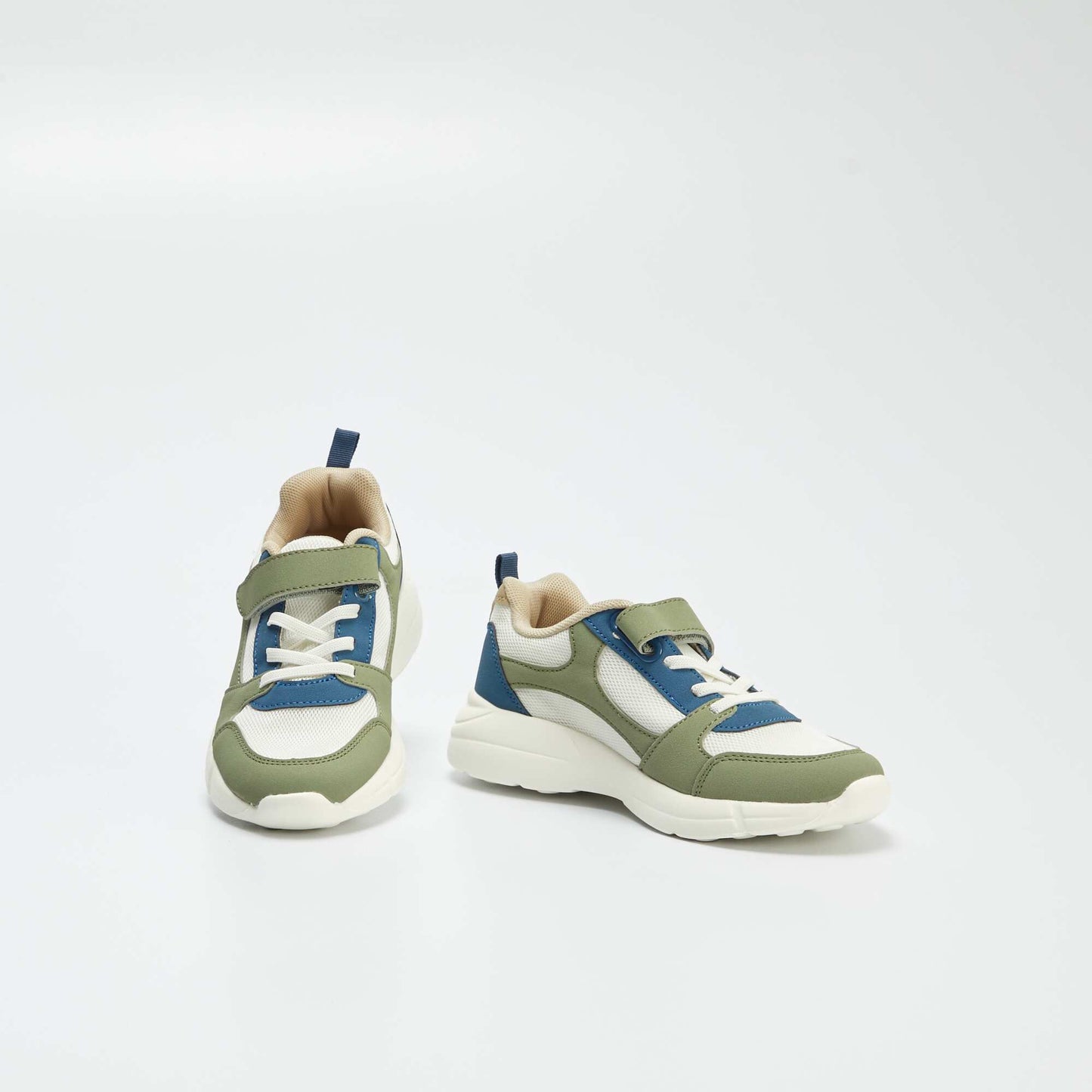 Baskets à scratch et lacets Kaki