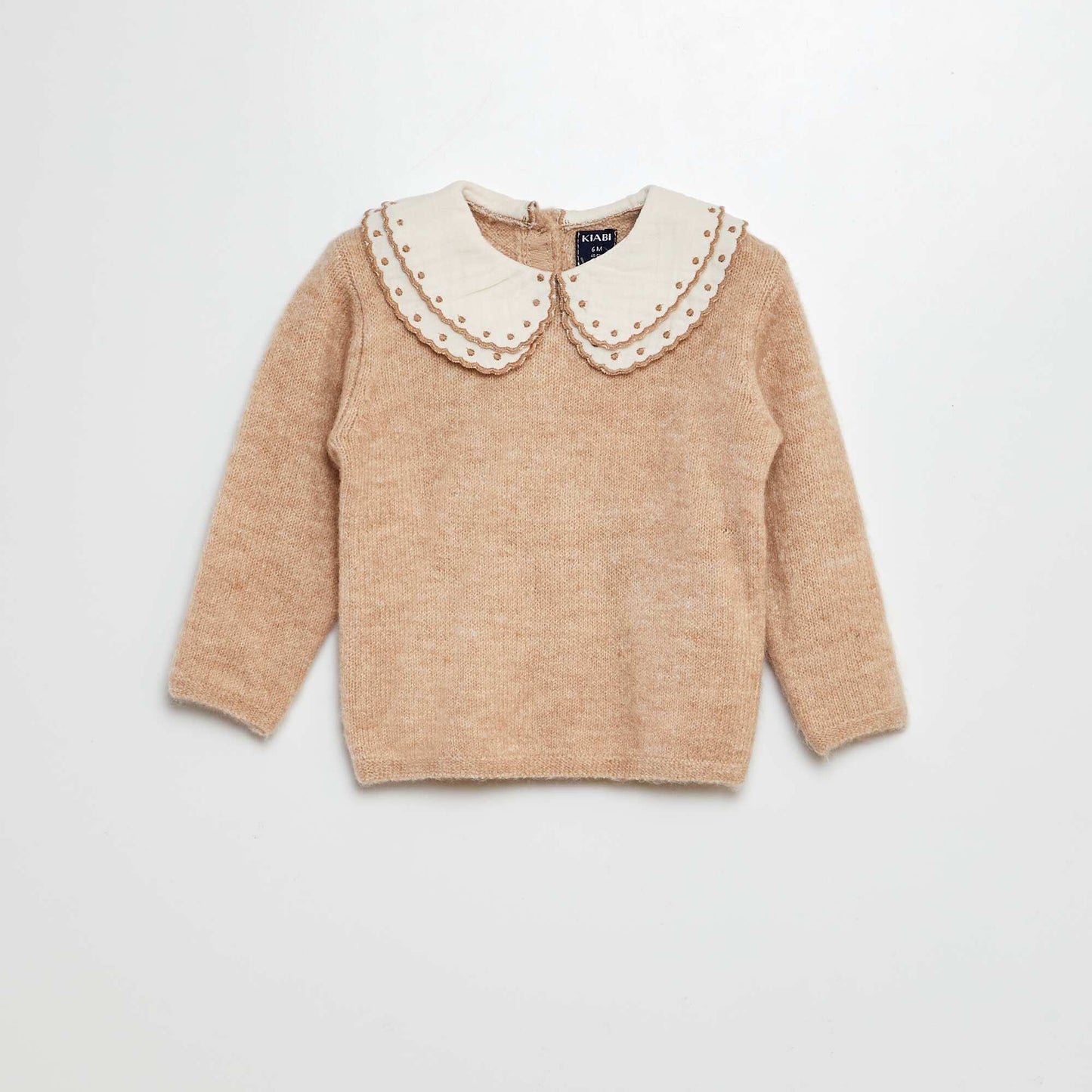 Pull avec col en gaze de coton BEIGE