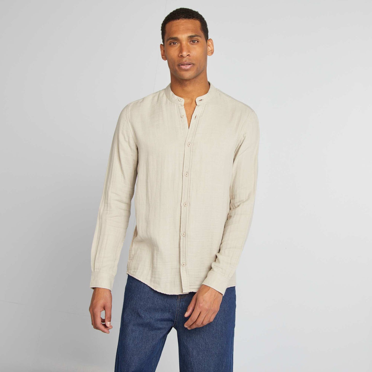 Chemise dobby coupe droite :col rond Gris