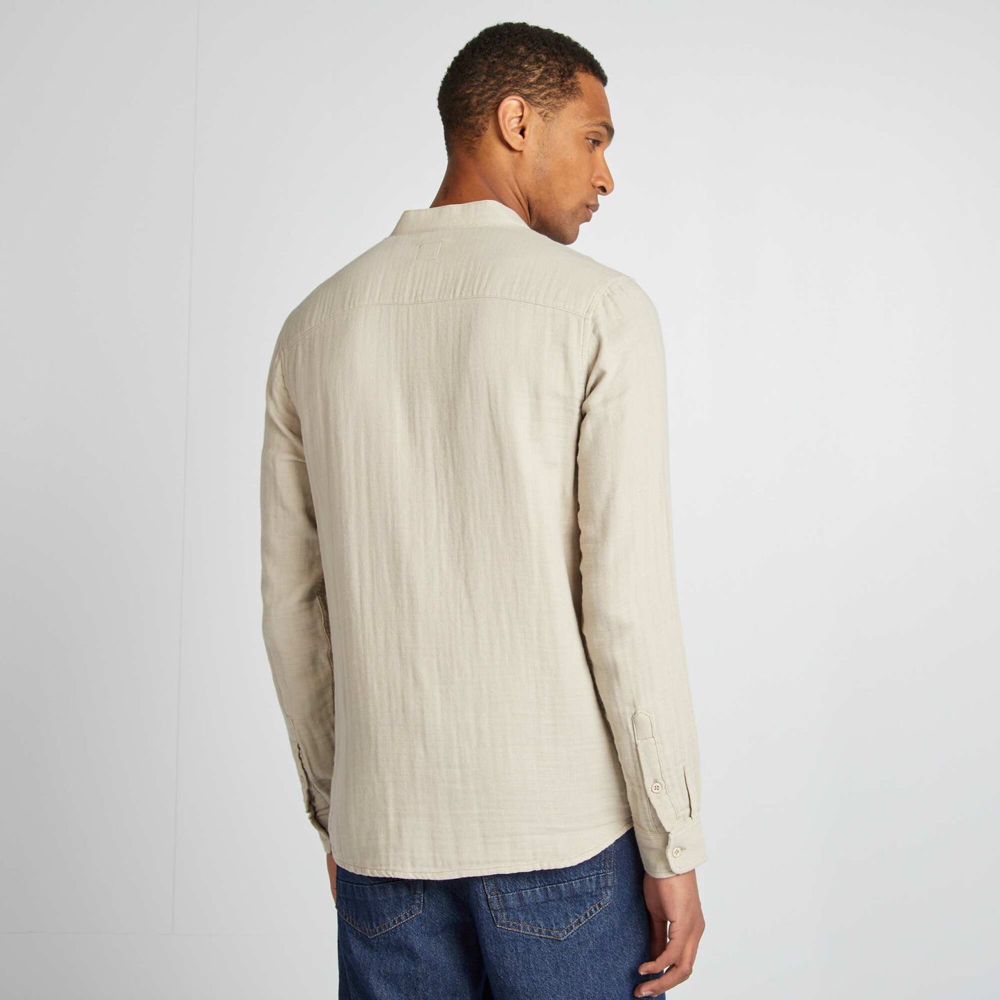 Chemise dobby coupe droite :col rond Gris