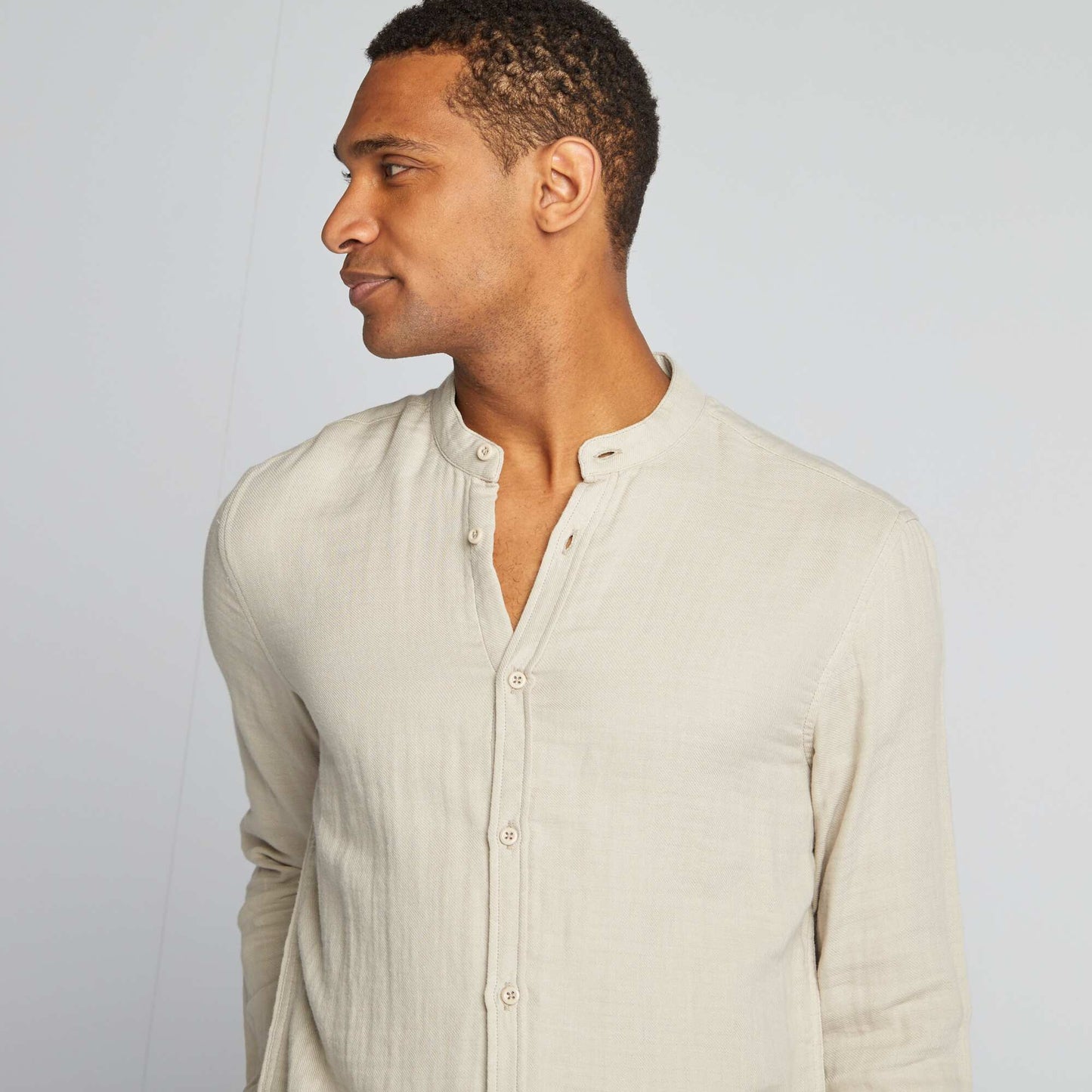 Chemise dobby coupe droite :col rond Gris