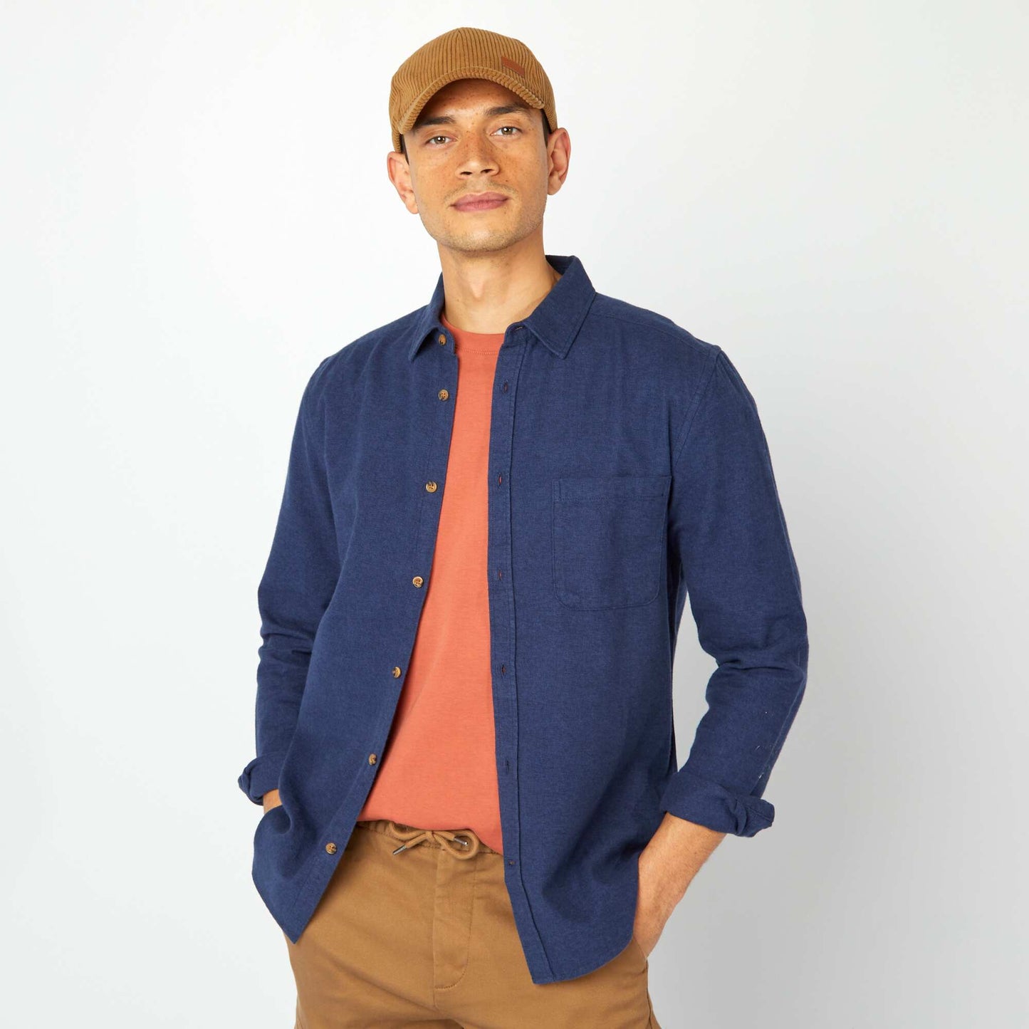 Chemise en flanelle avec poches poitrine BLEU