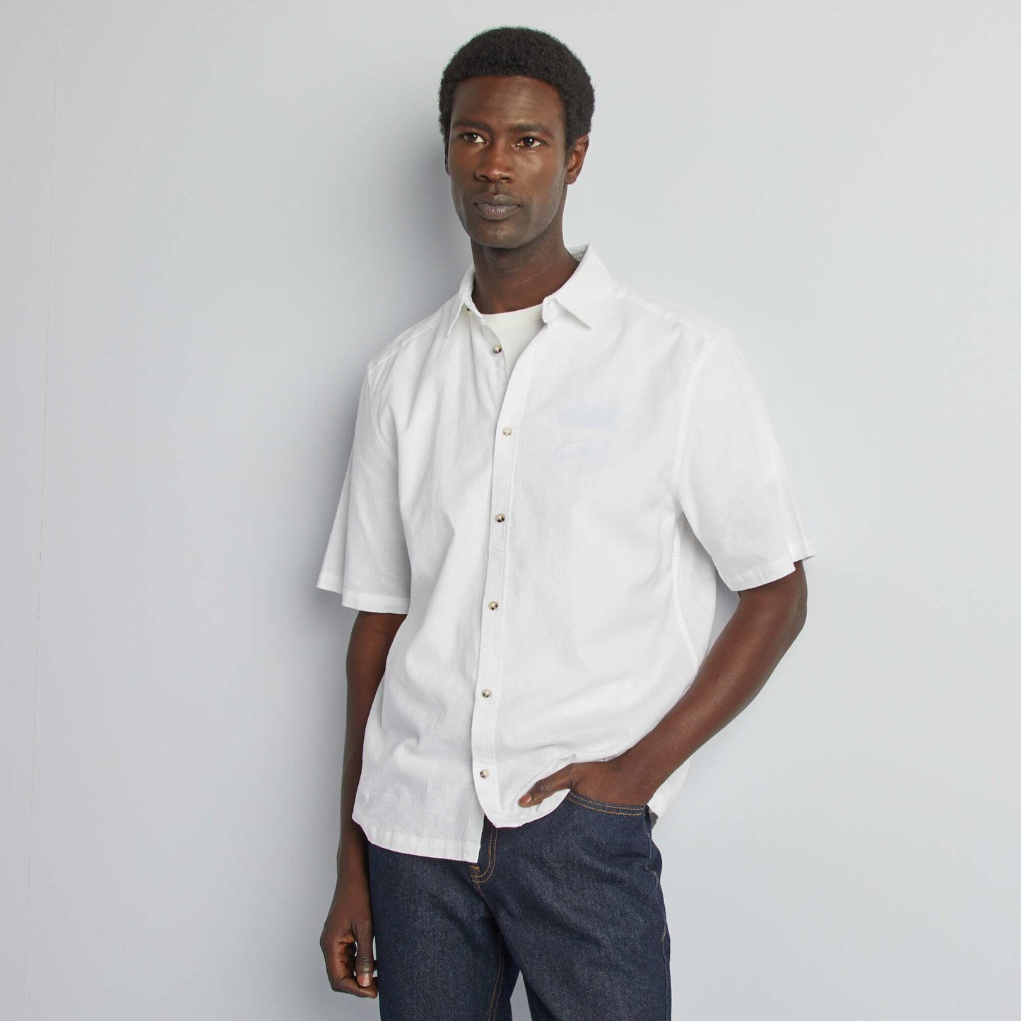 Chemise regular en lin mélangé BLANC