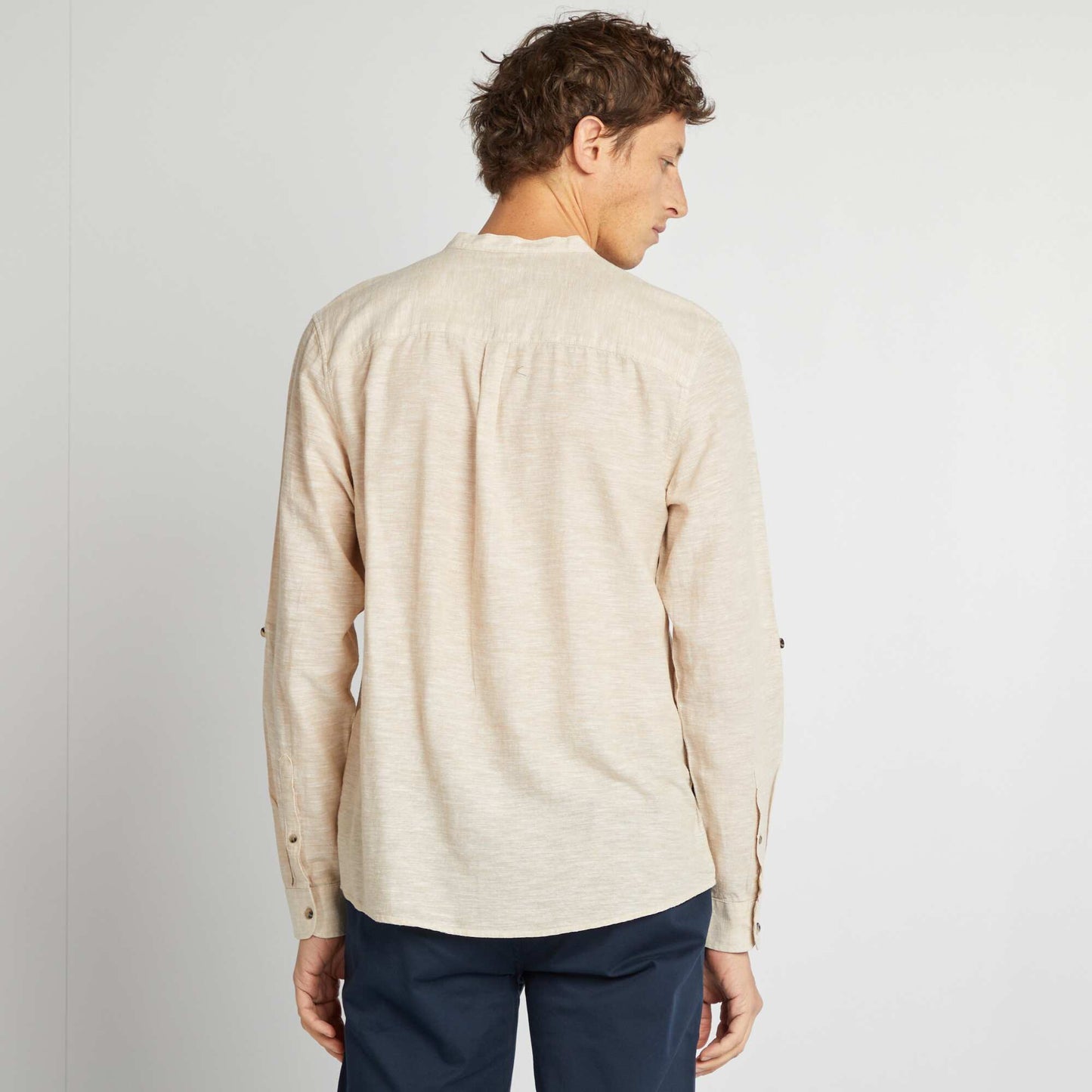 Chemise col mao avec lin BEIGE