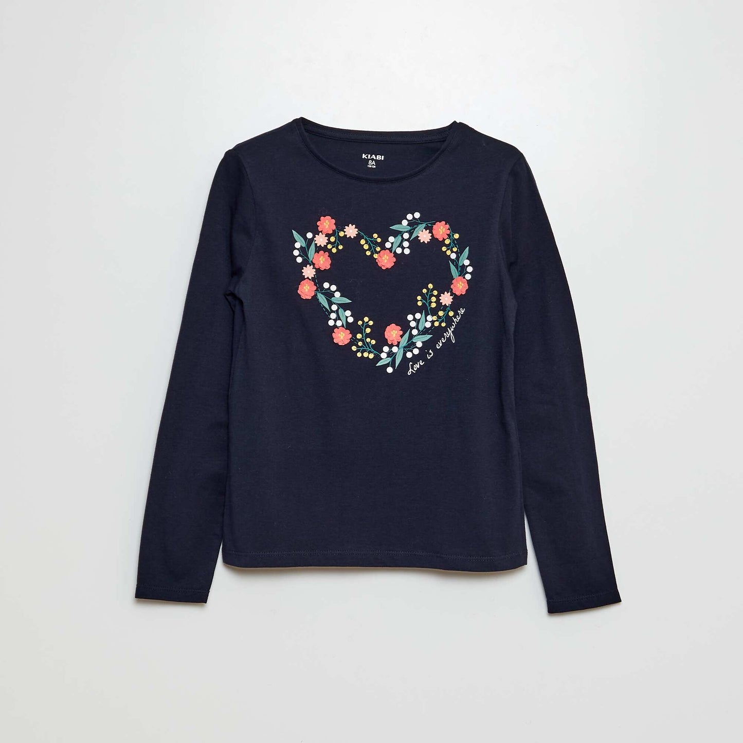 T-shirt manches longues en jersey imprimé + reliefs fantaisies Bleu
