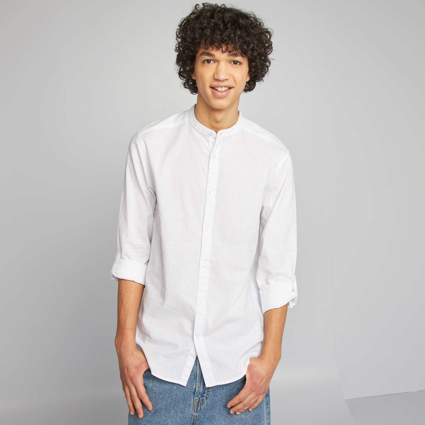 Chemise unie col tunisien BLANC