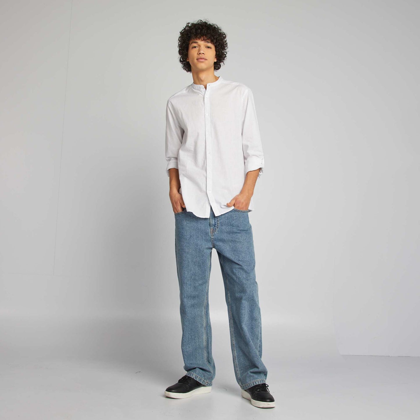 Chemise unie col tunisien BLANC