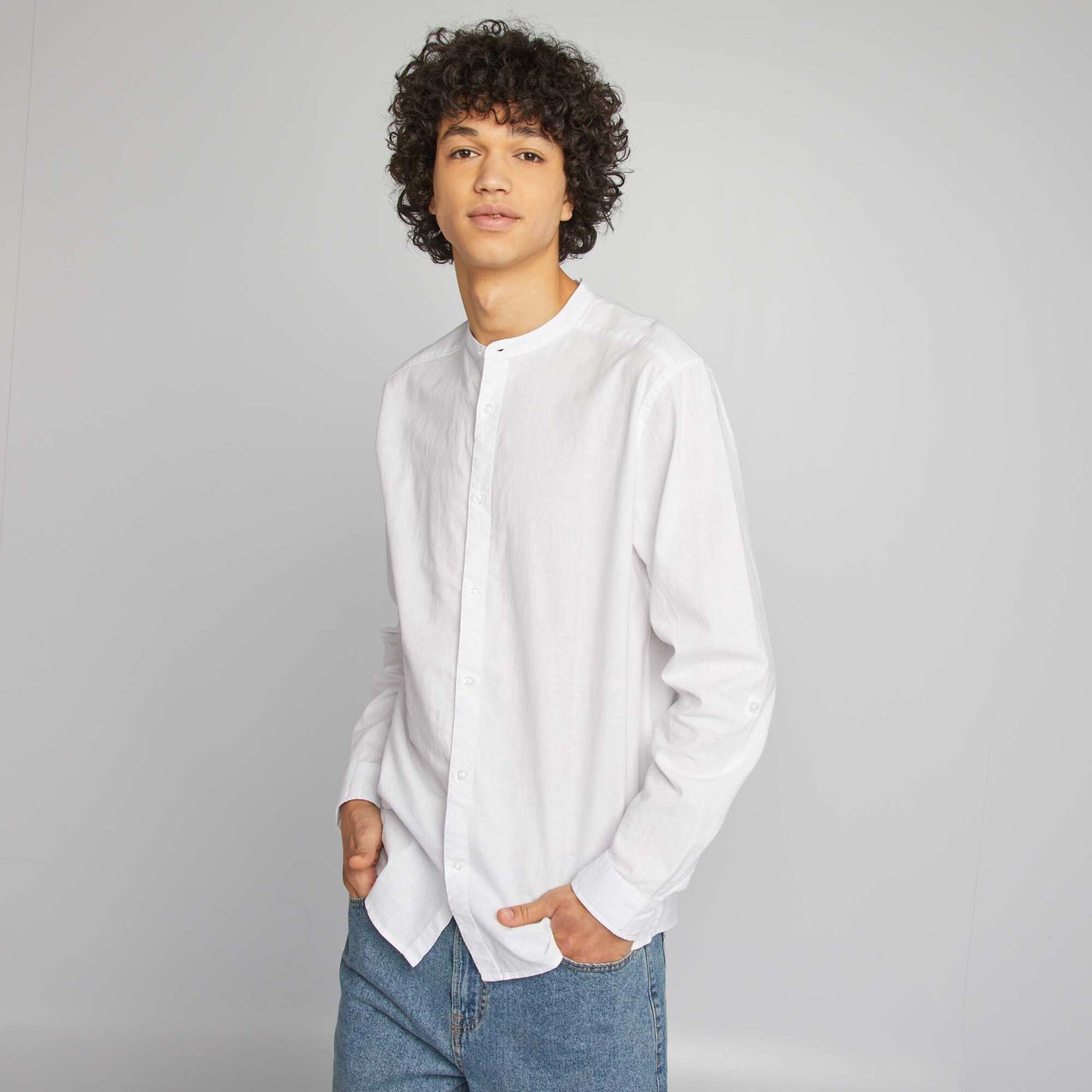 Chemise unie col tunisien BLANC