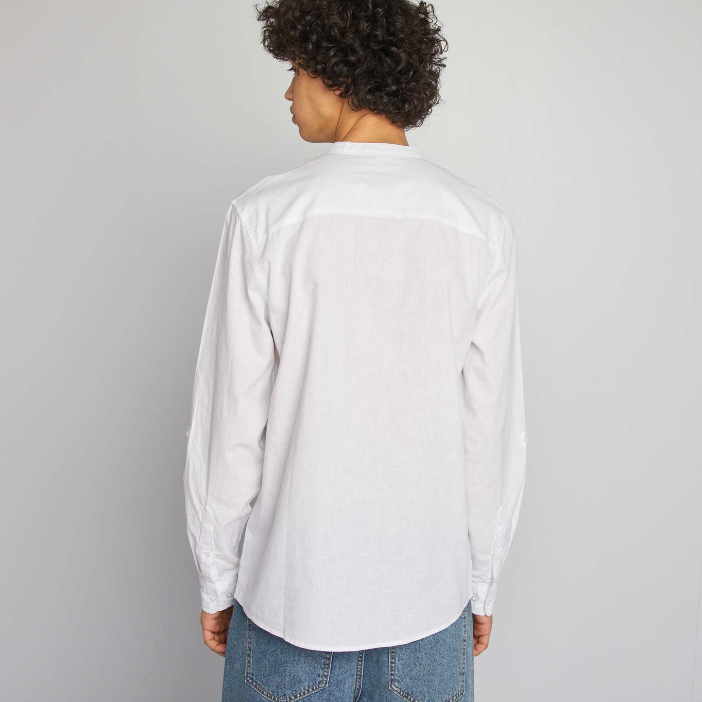 Chemise unie col tunisien BLANC