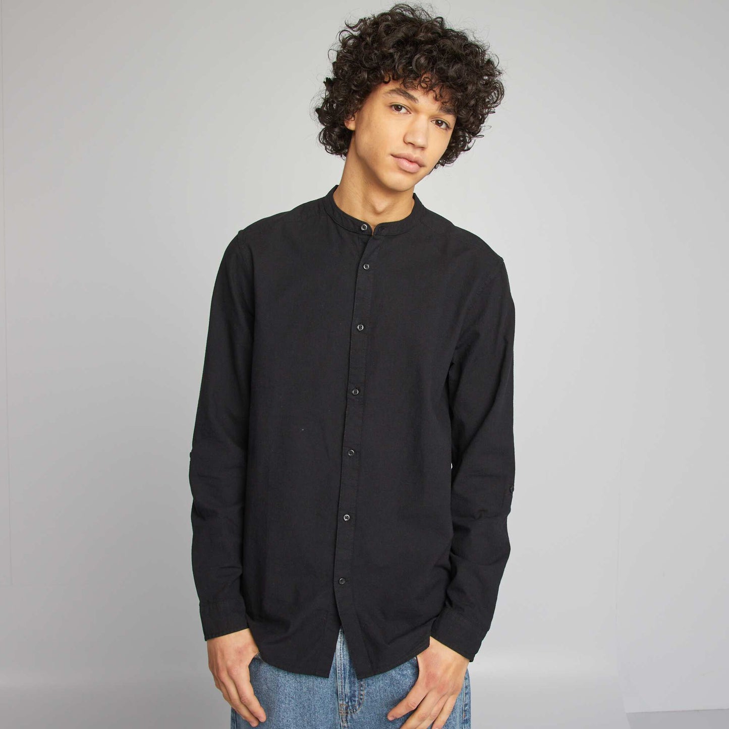 Chemise unie col tunisien NOIR
