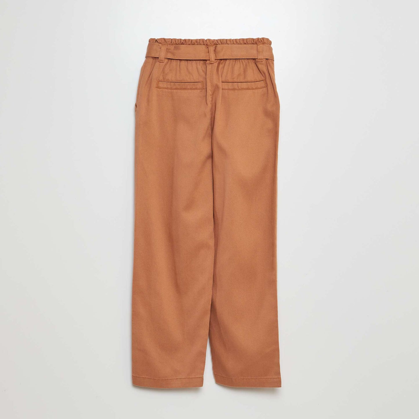 Pantalon fluide volanté avec ceinture à nouer MARRON