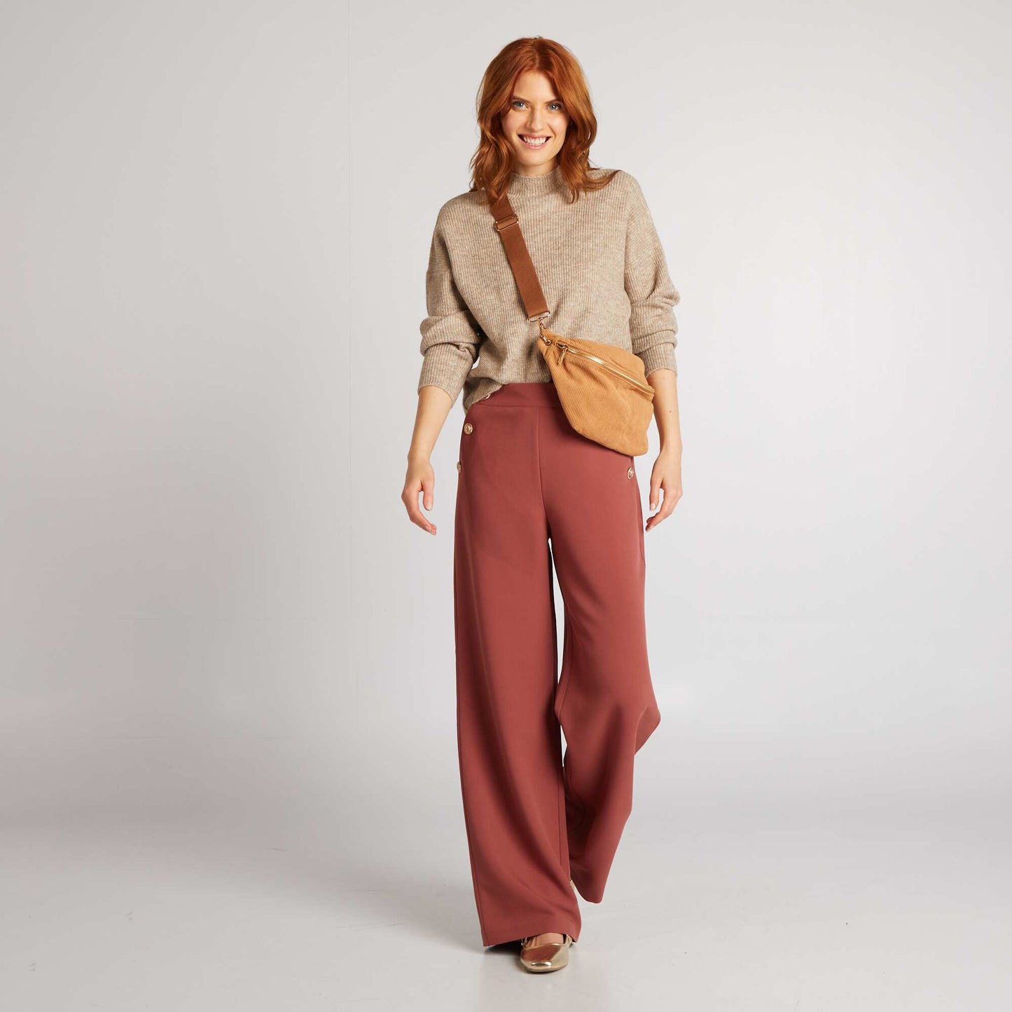 Pull en laine mélangée Beige