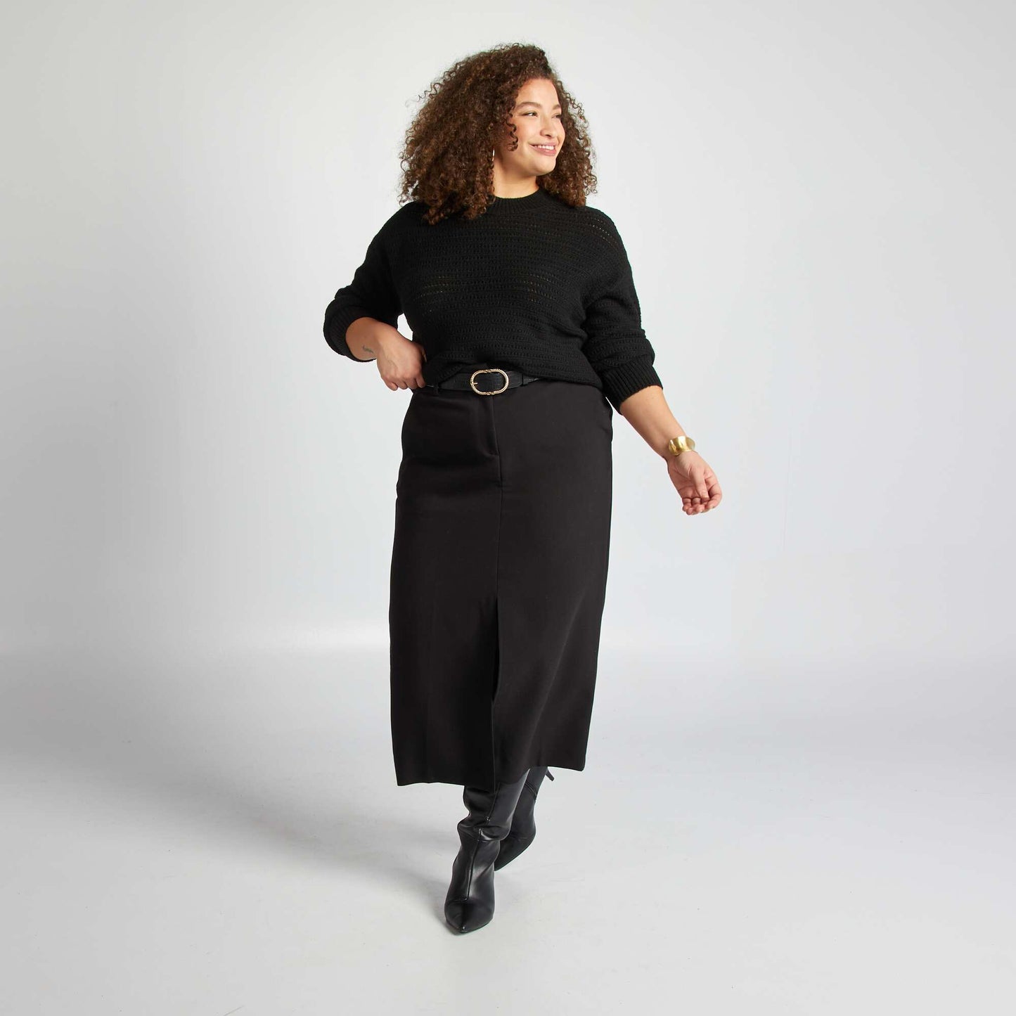 Jupe midi avec fente NOIR