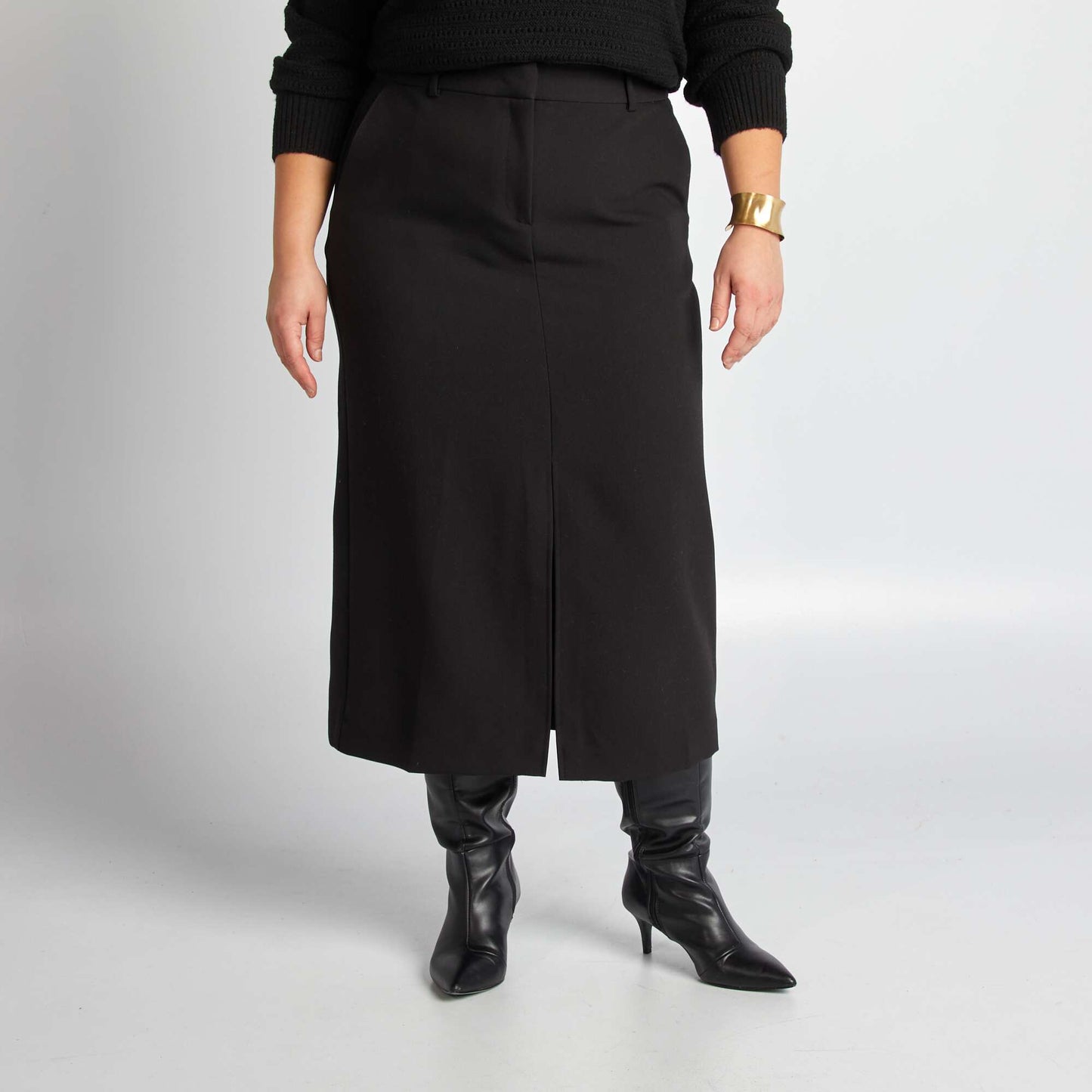 Jupe midi avec fente NOIR