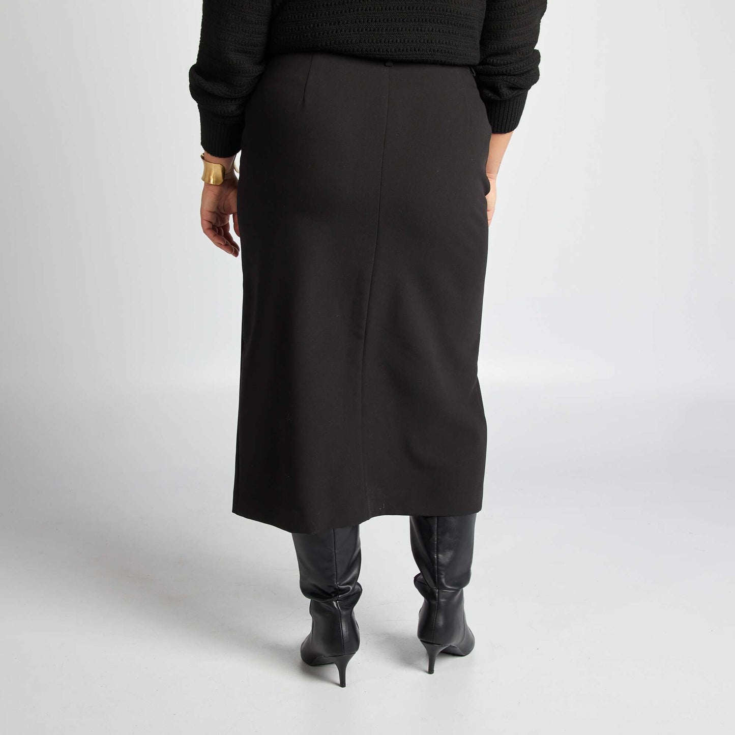 Jupe midi avec fente NOIR