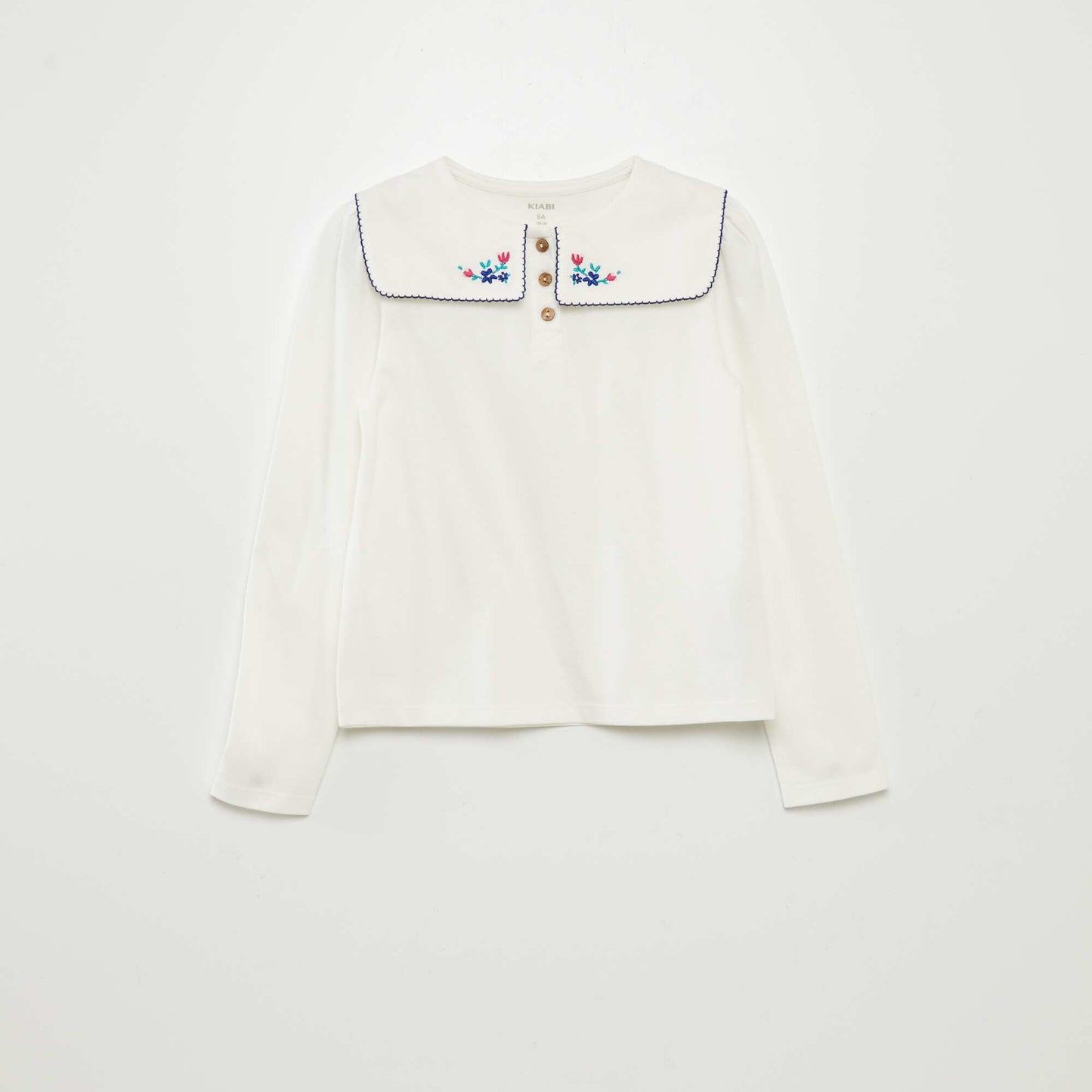 Tee-shirt avec col claudine carré Blanc