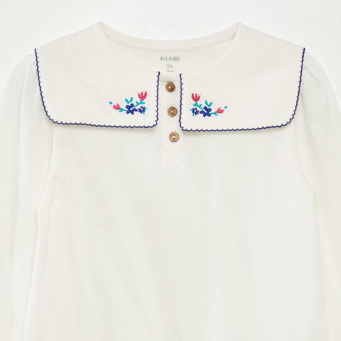 Tee-shirt avec col claudine carré Blanc
