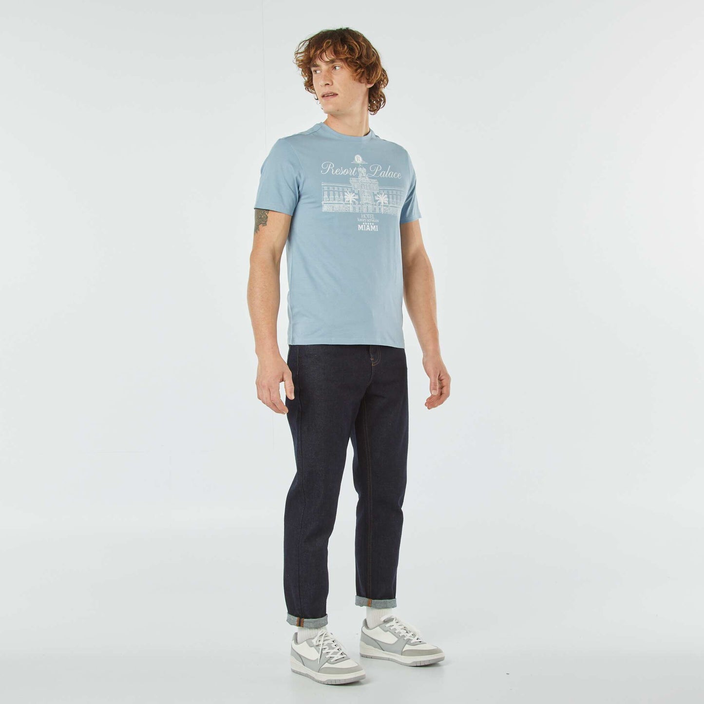 T-shirt imprimé manches courtes BLEU