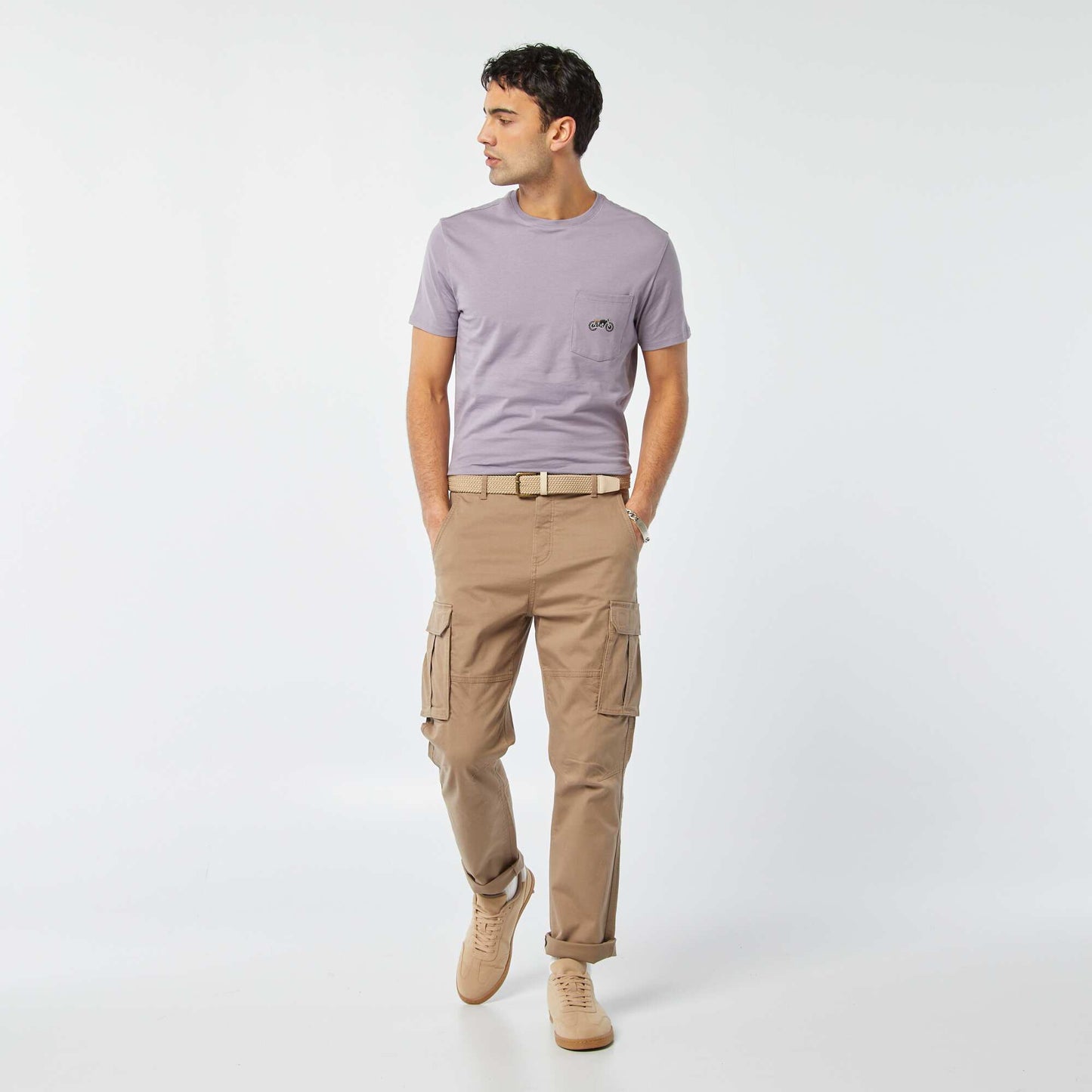 T-shirt manches courtes avec poche poitrine et broderie VIOLET