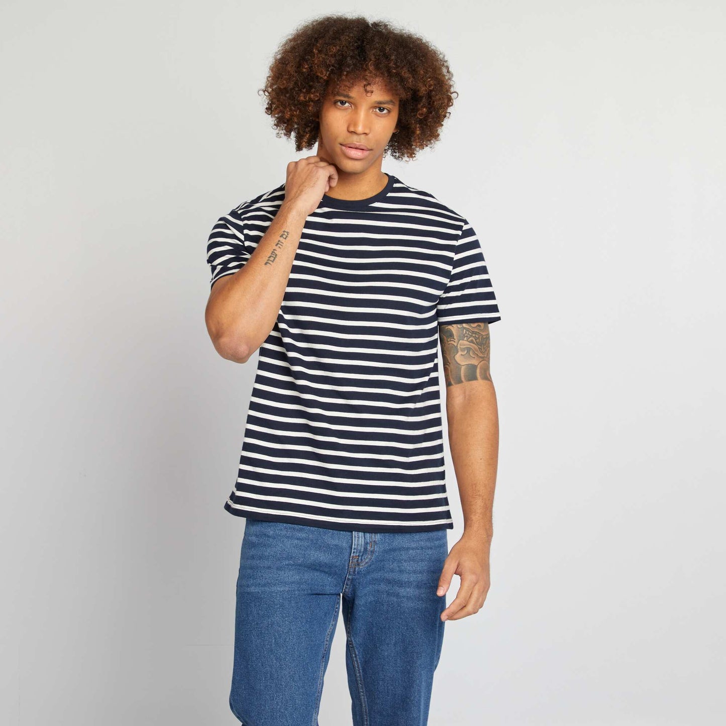 T-shirt rayé manches courtes col rond BLEU