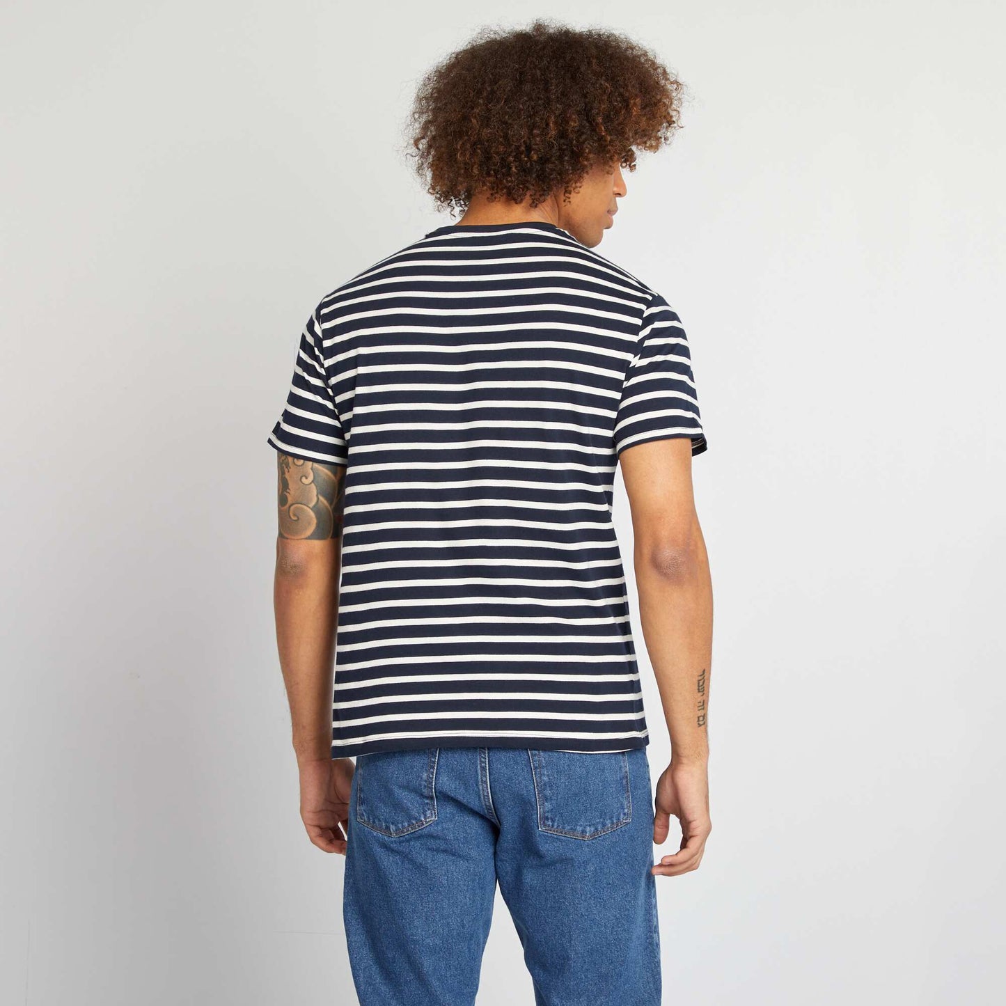 T-shirt rayé manches courtes col rond BLEU